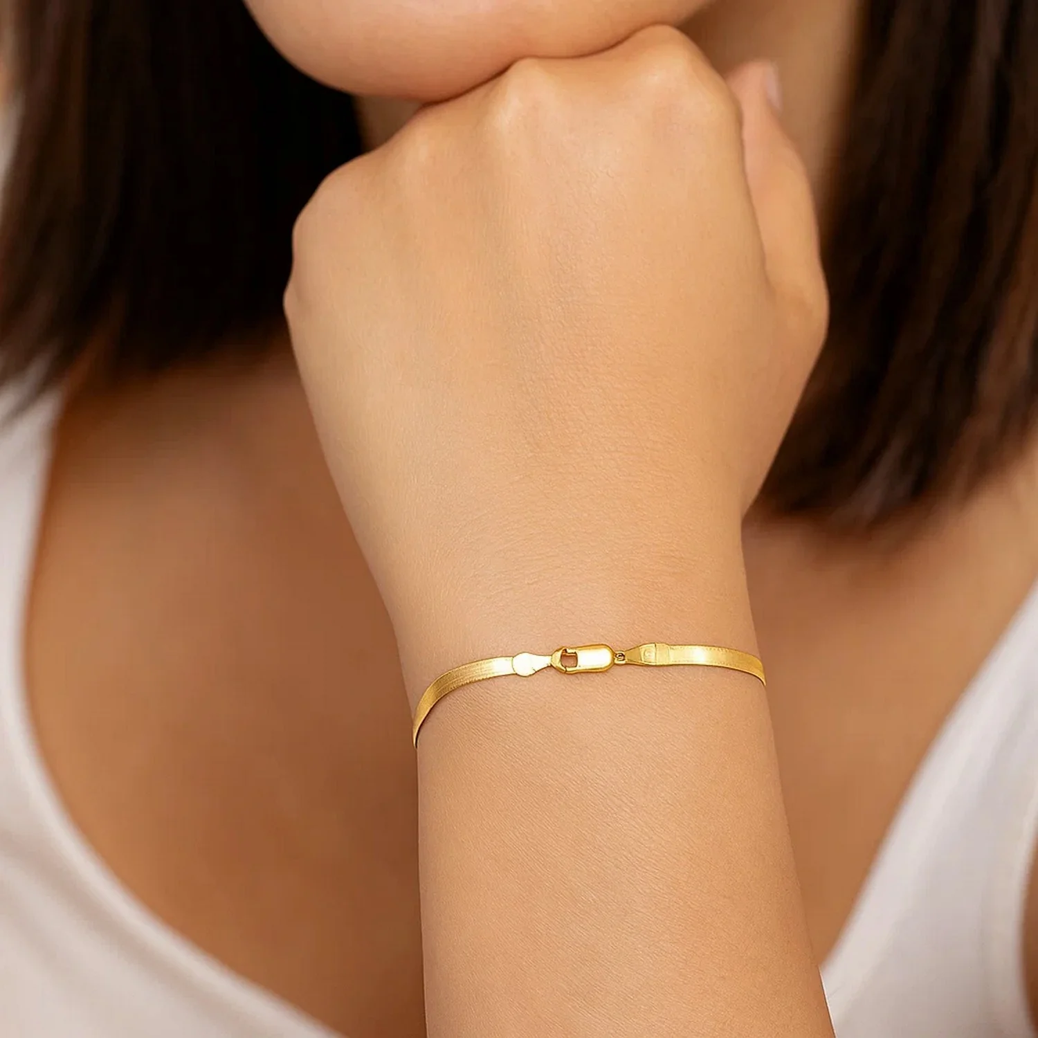 1.5mm 14k Yellow Gold Super Flex Herringbone Bracelet - Image 2