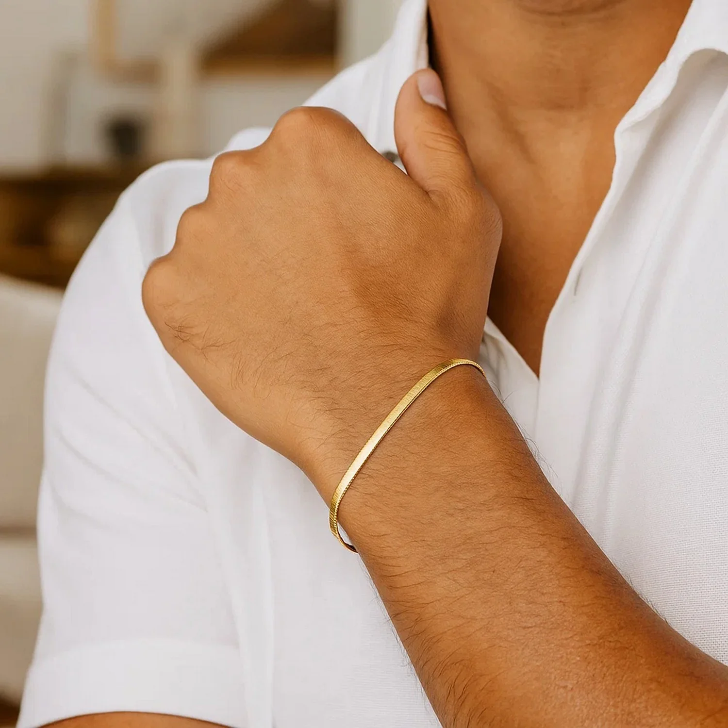 1.5mm 14k Yellow Gold Super Flex Herringbone Bracelet - Image 6