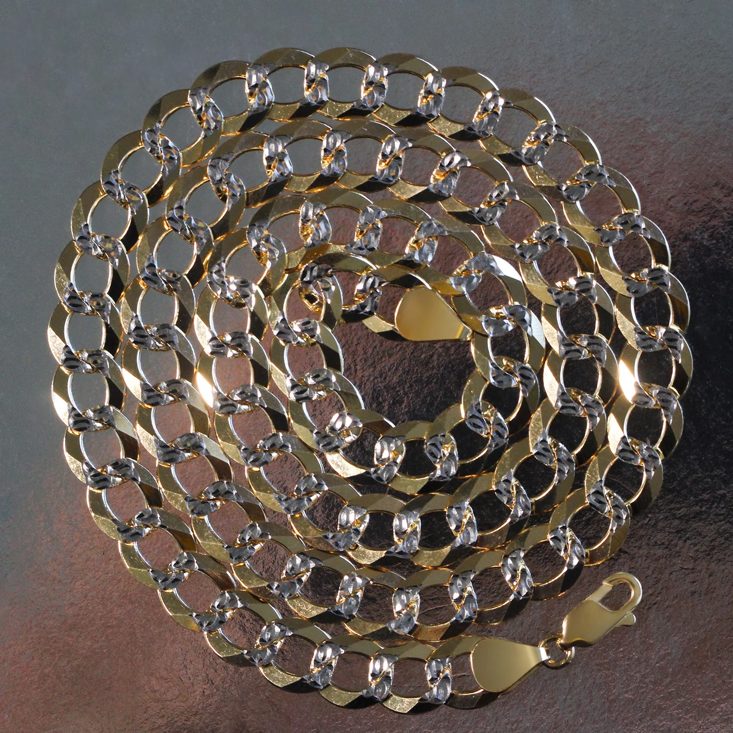 10 mm 14k Two Tone Gold Pave Curb Chain - Image 10