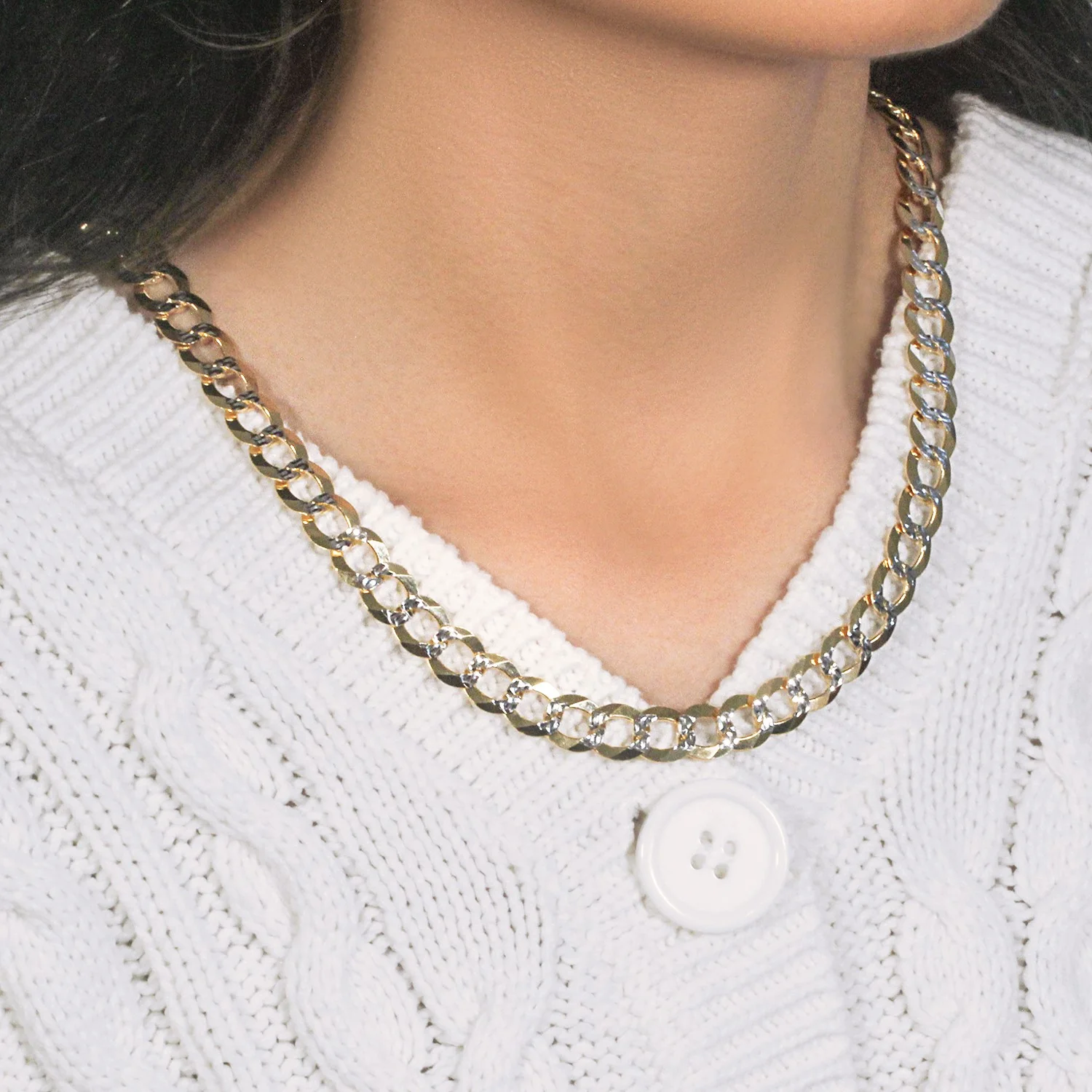 10 mm 14k Two Tone Gold Pave Curb Chain - Image 11