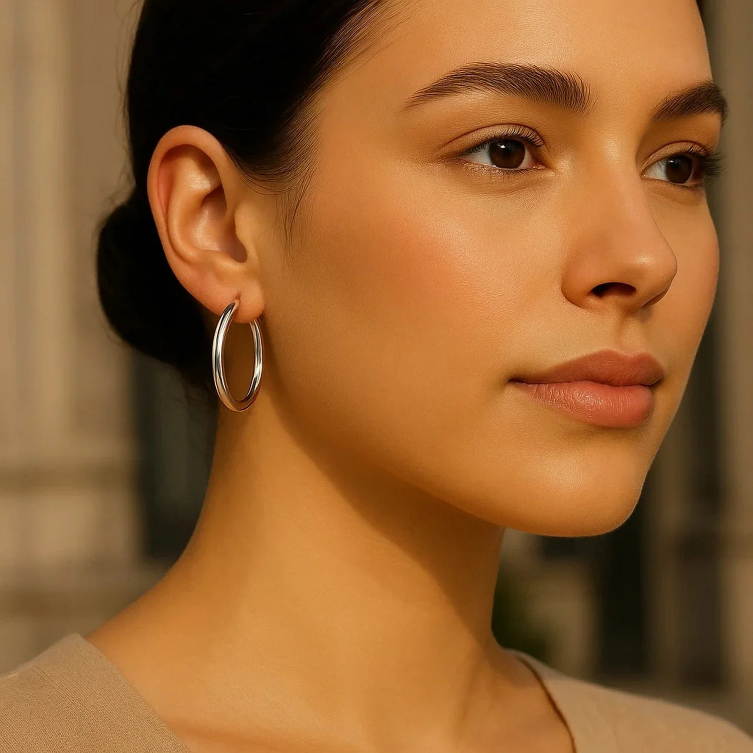 10k White Gold Polished Hoop Earrings (30 mm) - Image 2