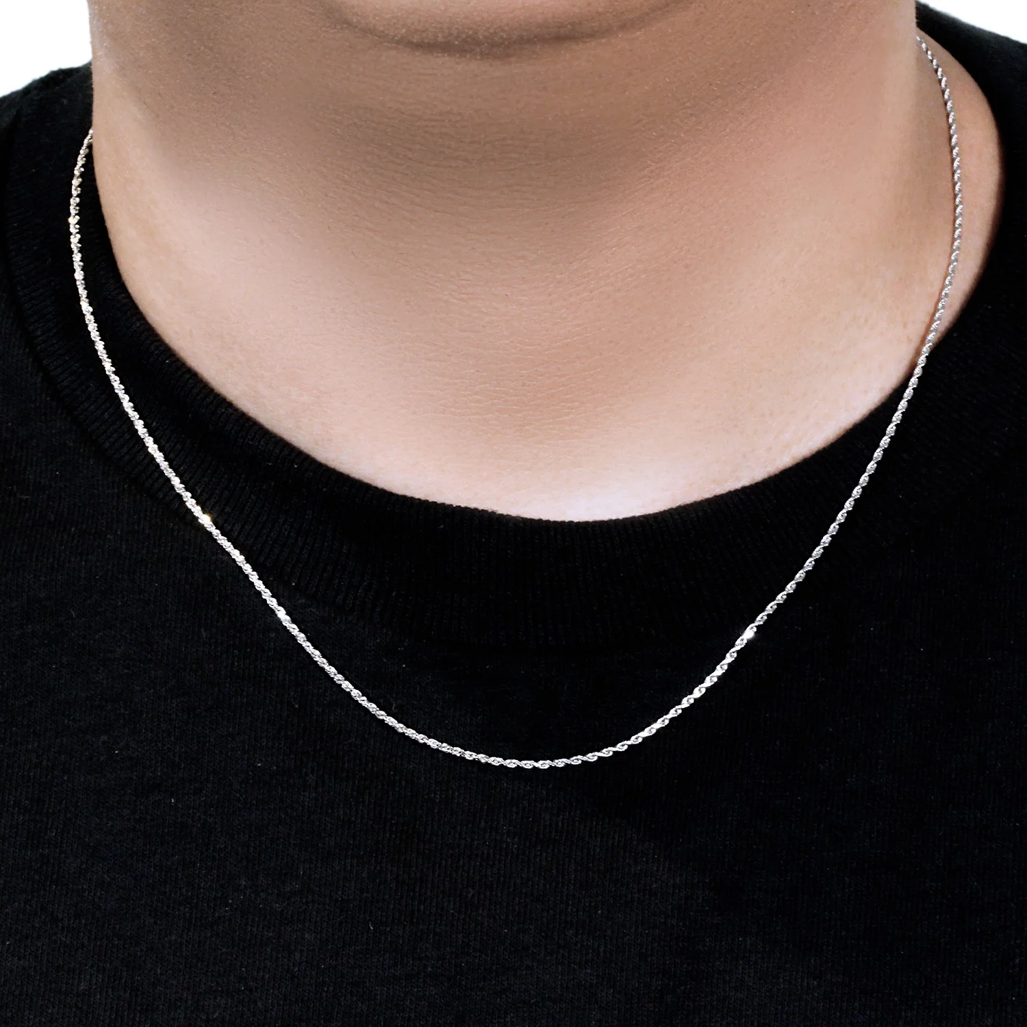 10k White Gold Solid Diamond Cut Rope Chain 1.4mm - Image 10