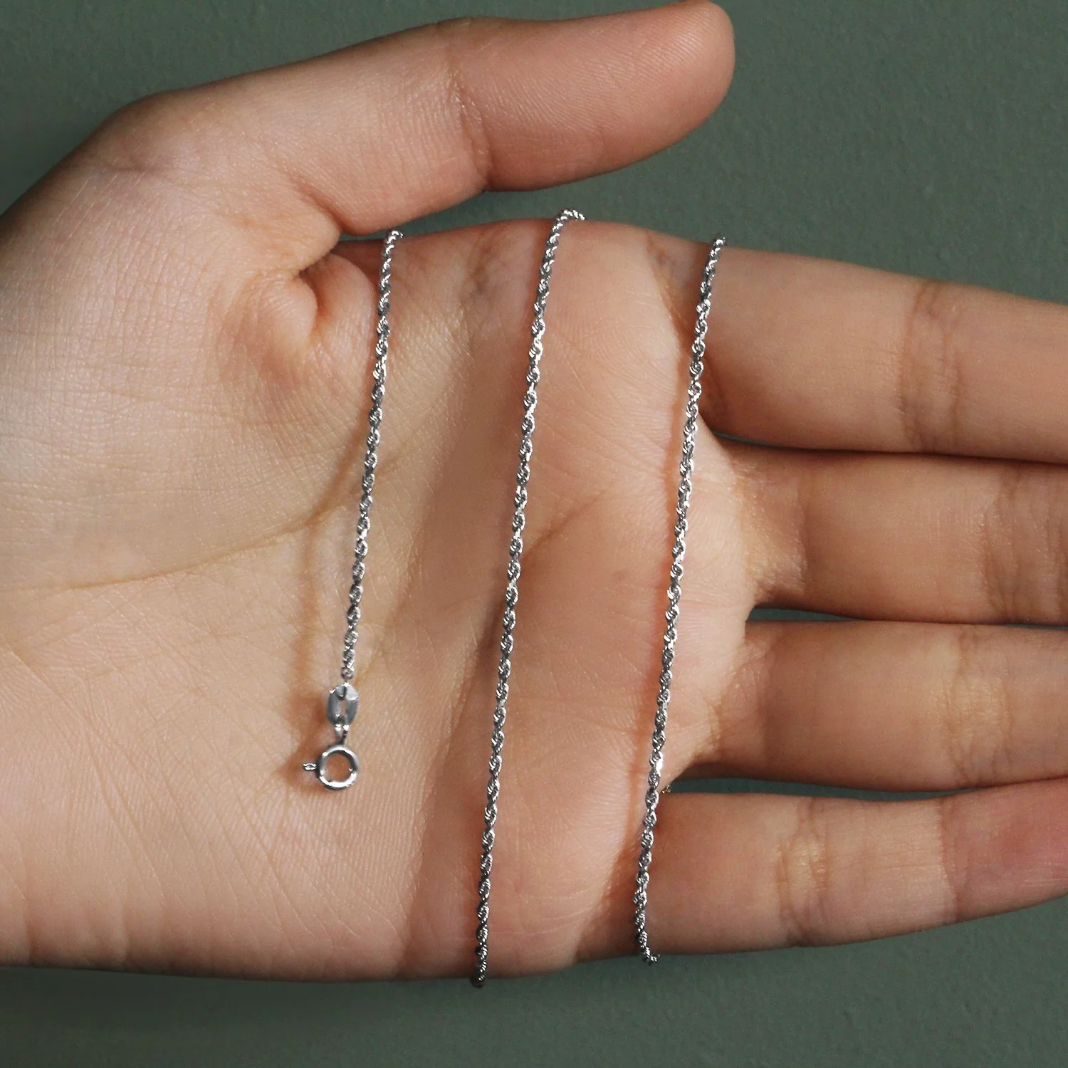10k White Gold Solid Diamond Cut Rope Chain 1.4mm - Image 7