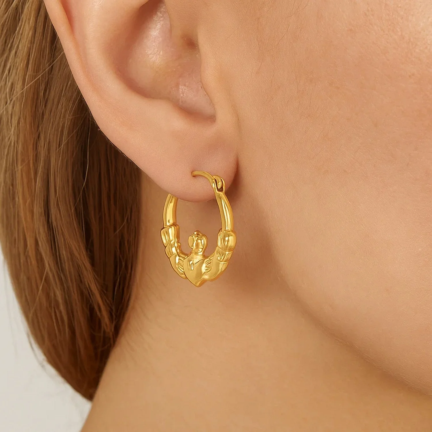 10k Yellow Gold Claddagh Hoop Earrings - Image 2
