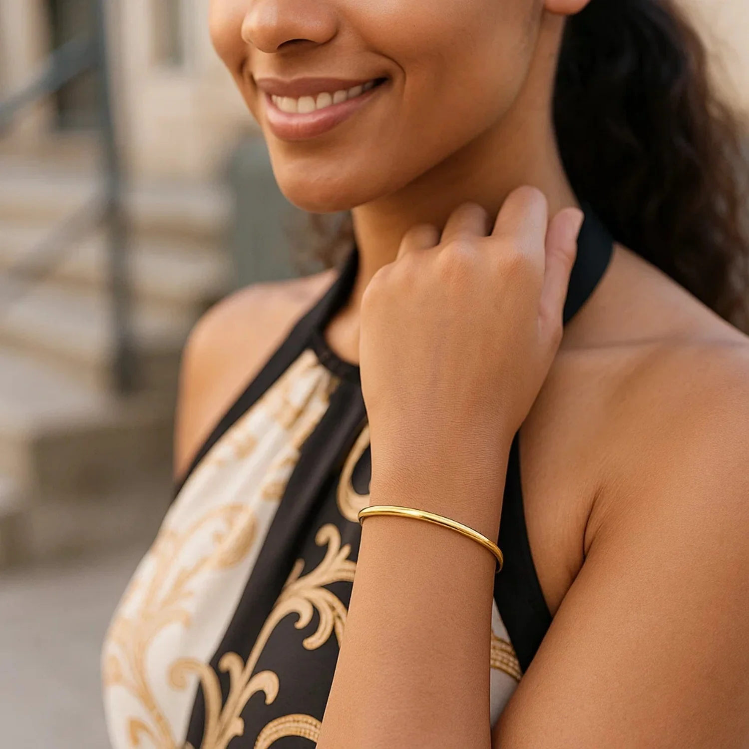 10k Yellow Gold Dome Style Shiny Bangle - Image 11