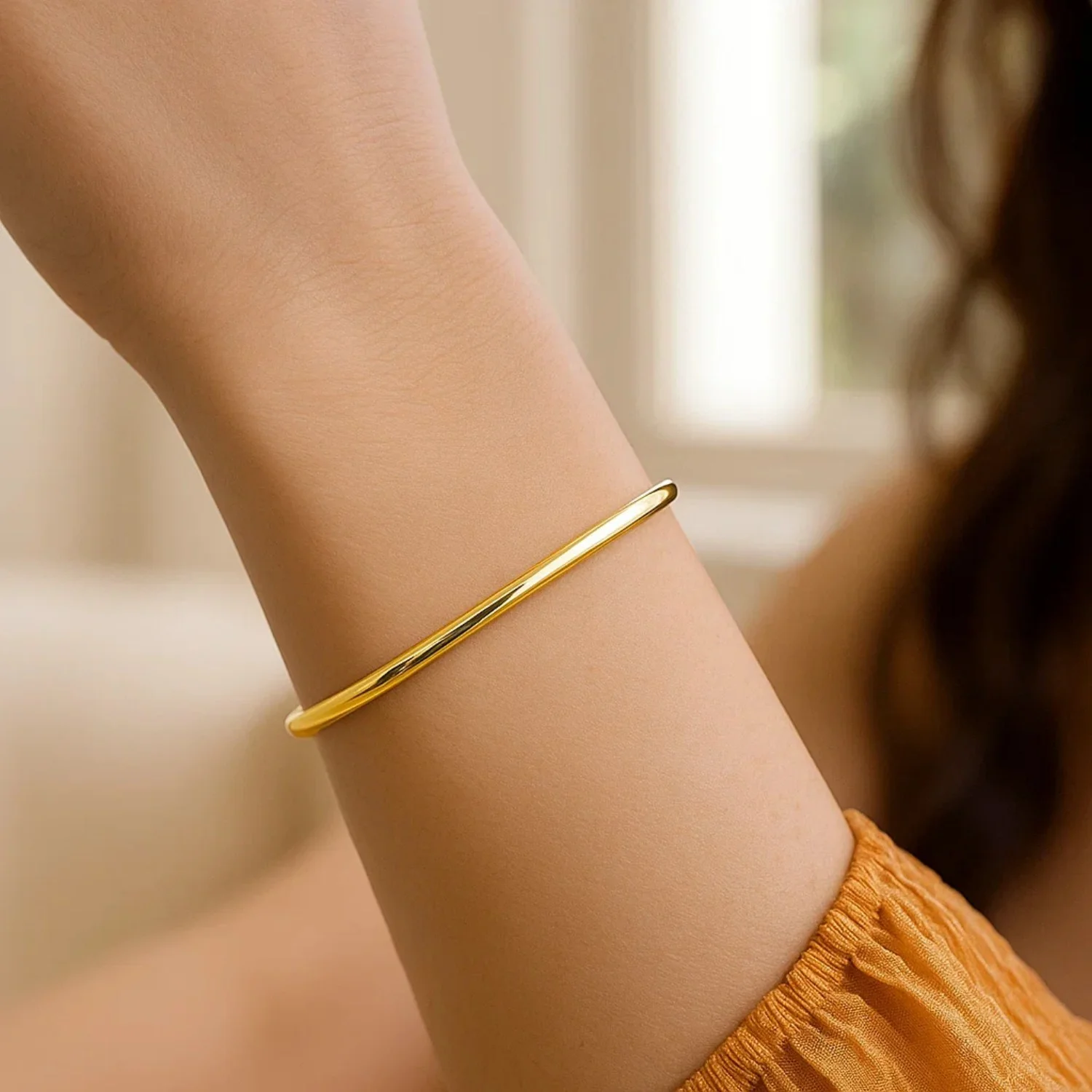 10k Yellow Gold Dome Style Shiny Bangle - Image 16