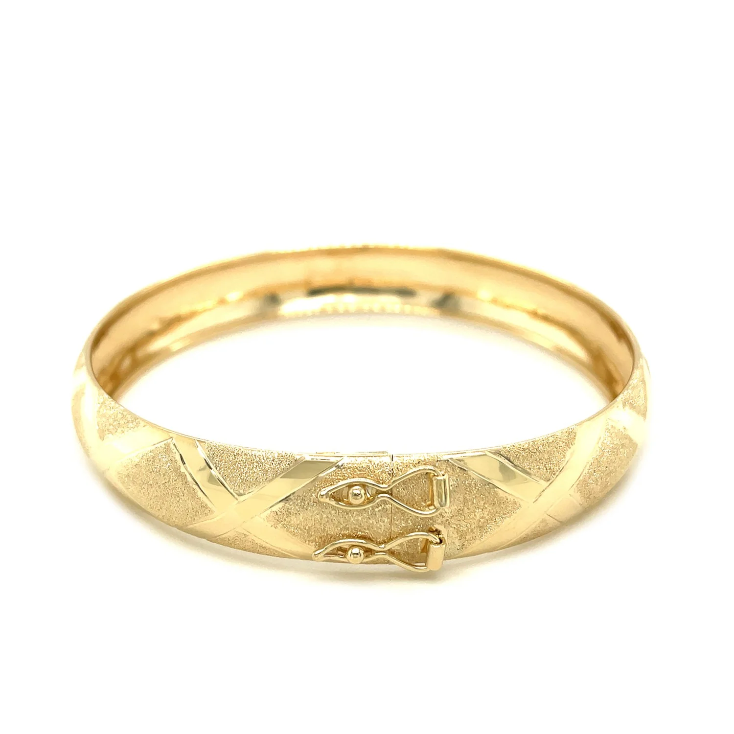 10k Yellow Gold Dual-Textured Diamond Pattern Bangle - Image 12