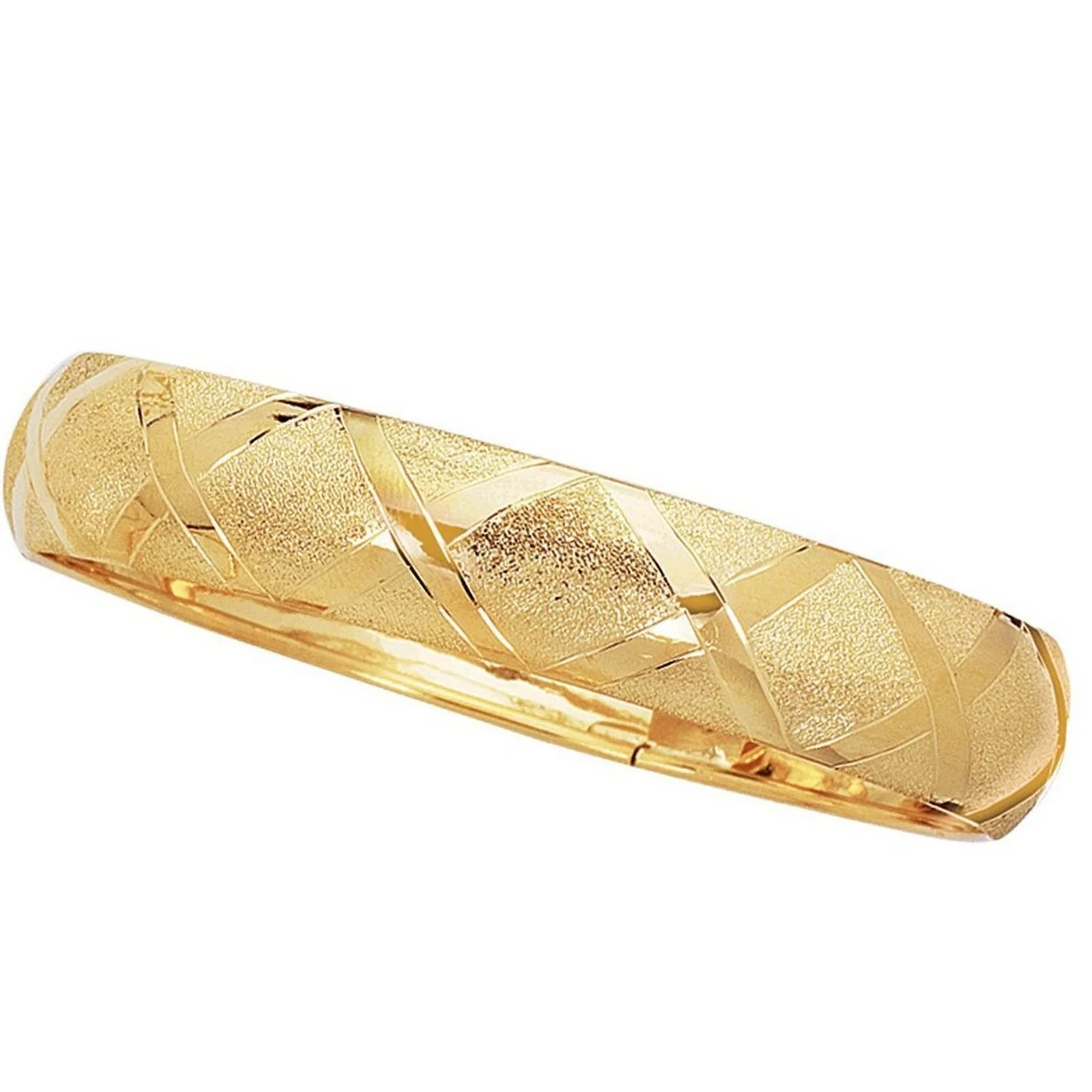 10k Yellow Gold Dual-Textured Diamond Pattern Bangle - Image 17