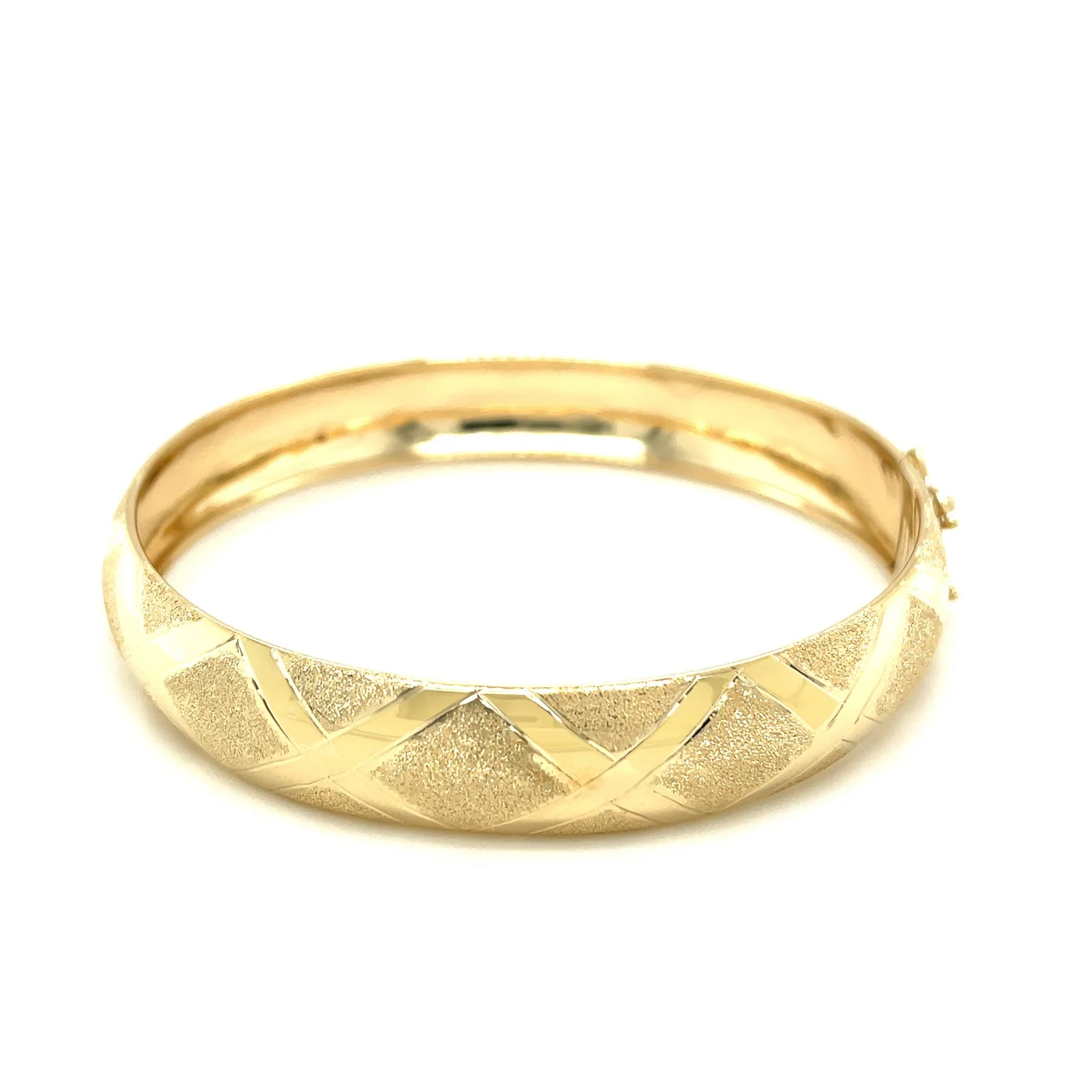 10k Yellow Gold Dual-Textured Diamond Pattern Bangle - Image 6