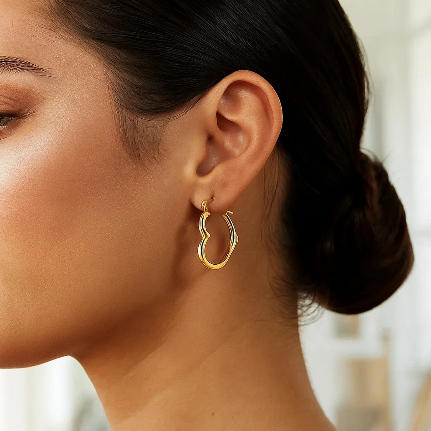 10k Yellow Gold Heart Hoop Earrings - Image 2