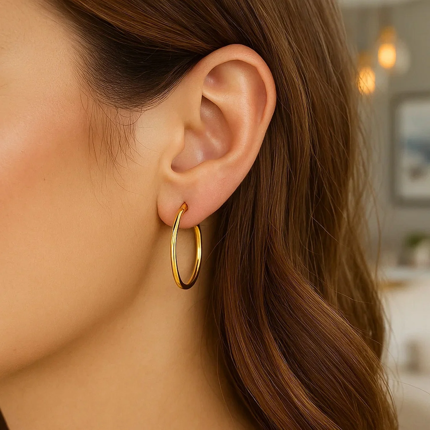 10k Yellow Gold Polished Hoop Earrings (25 mm) - Image 3