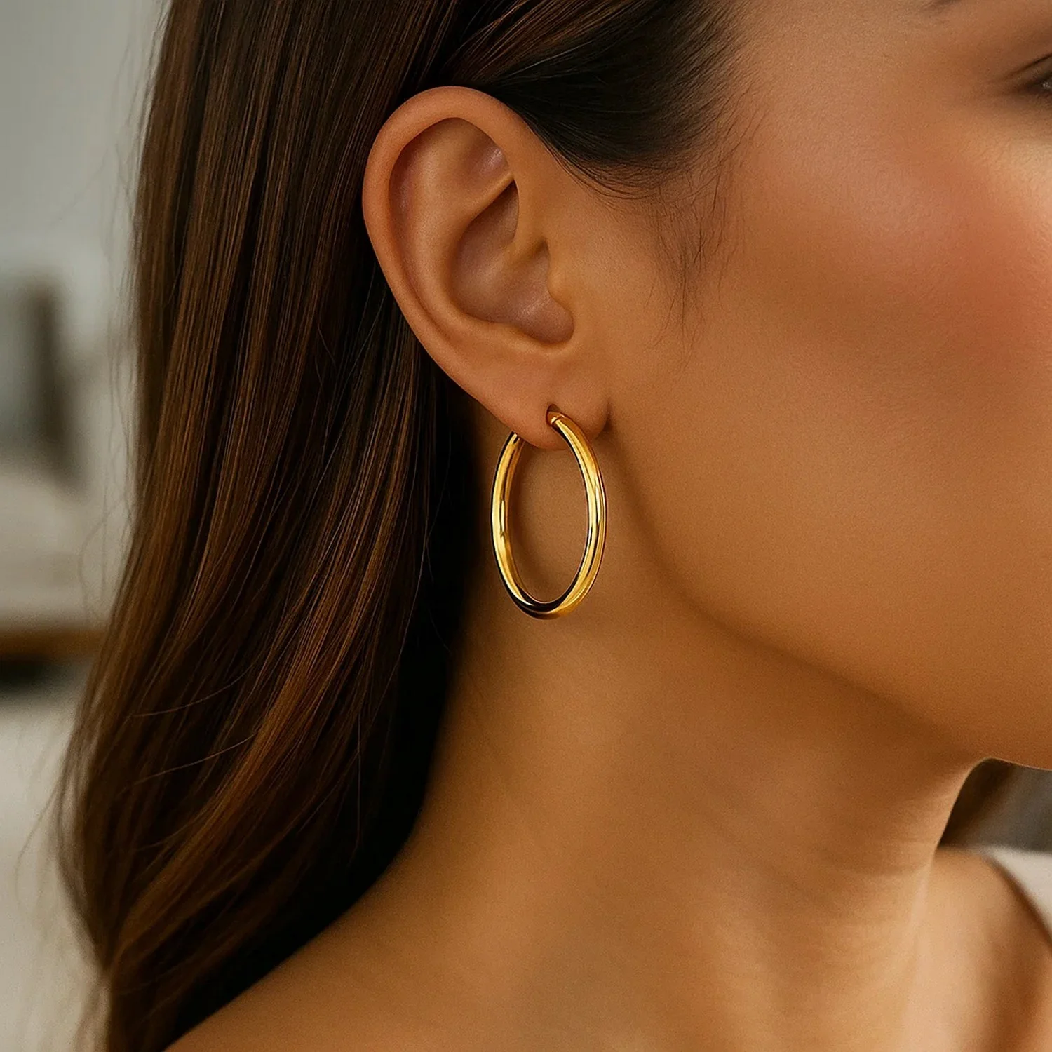 10k Yellow Gold Polished Hoop Earrings (30 mm) - Image 3