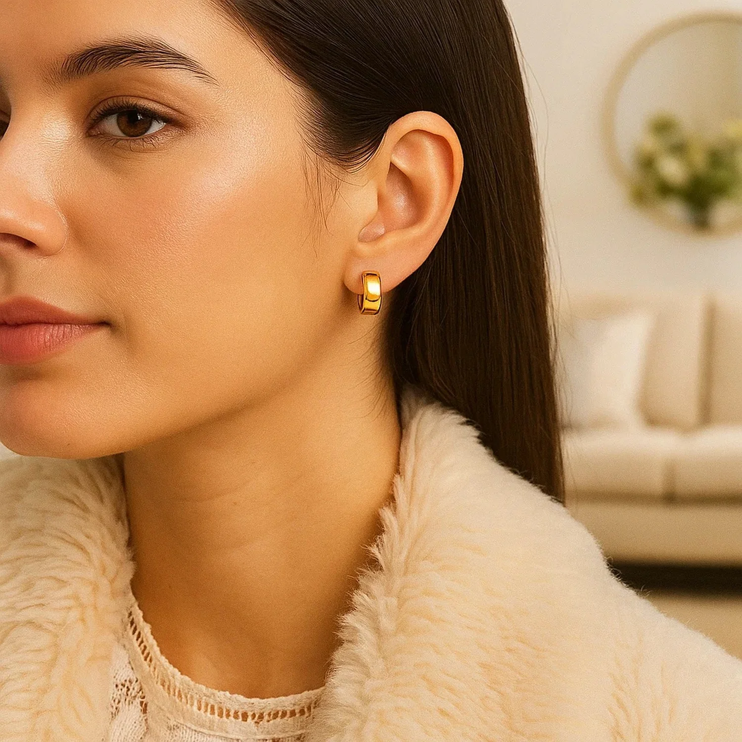 10k Yellow Gold Snuggable Hoop Earrings - Image 3