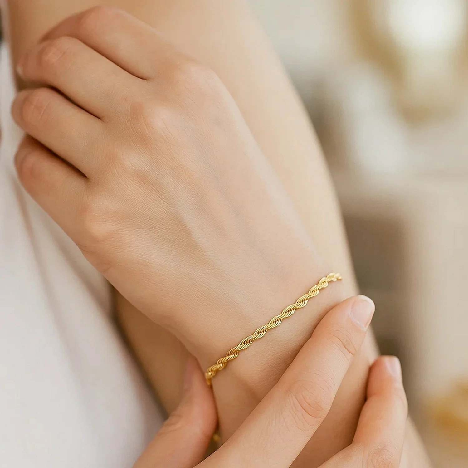 10k Yellow Gold Solid Diamond Cut Rope Bracelet 1.5mm - Image 4