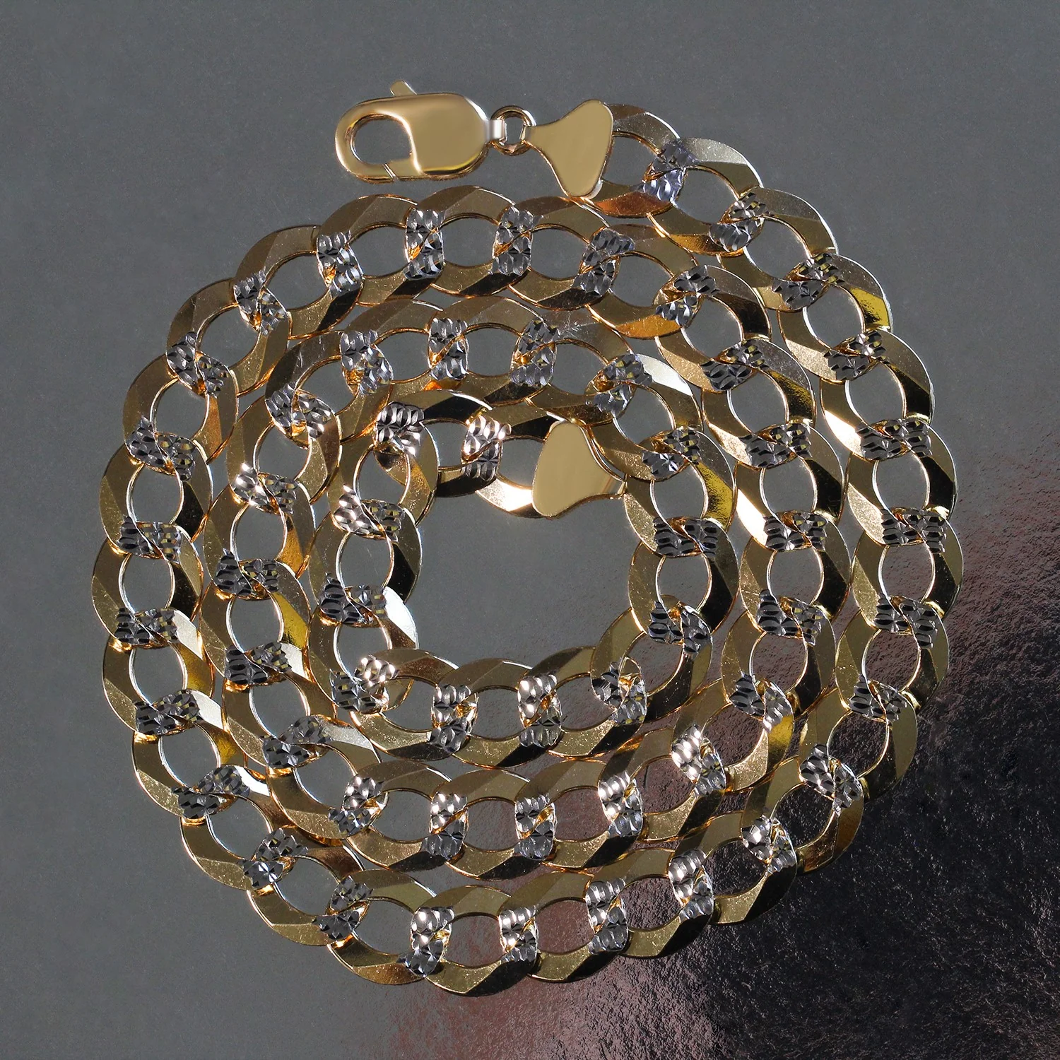 12.18 mm 14k Two Tone Gold Pave Curb Chain - Image 3
