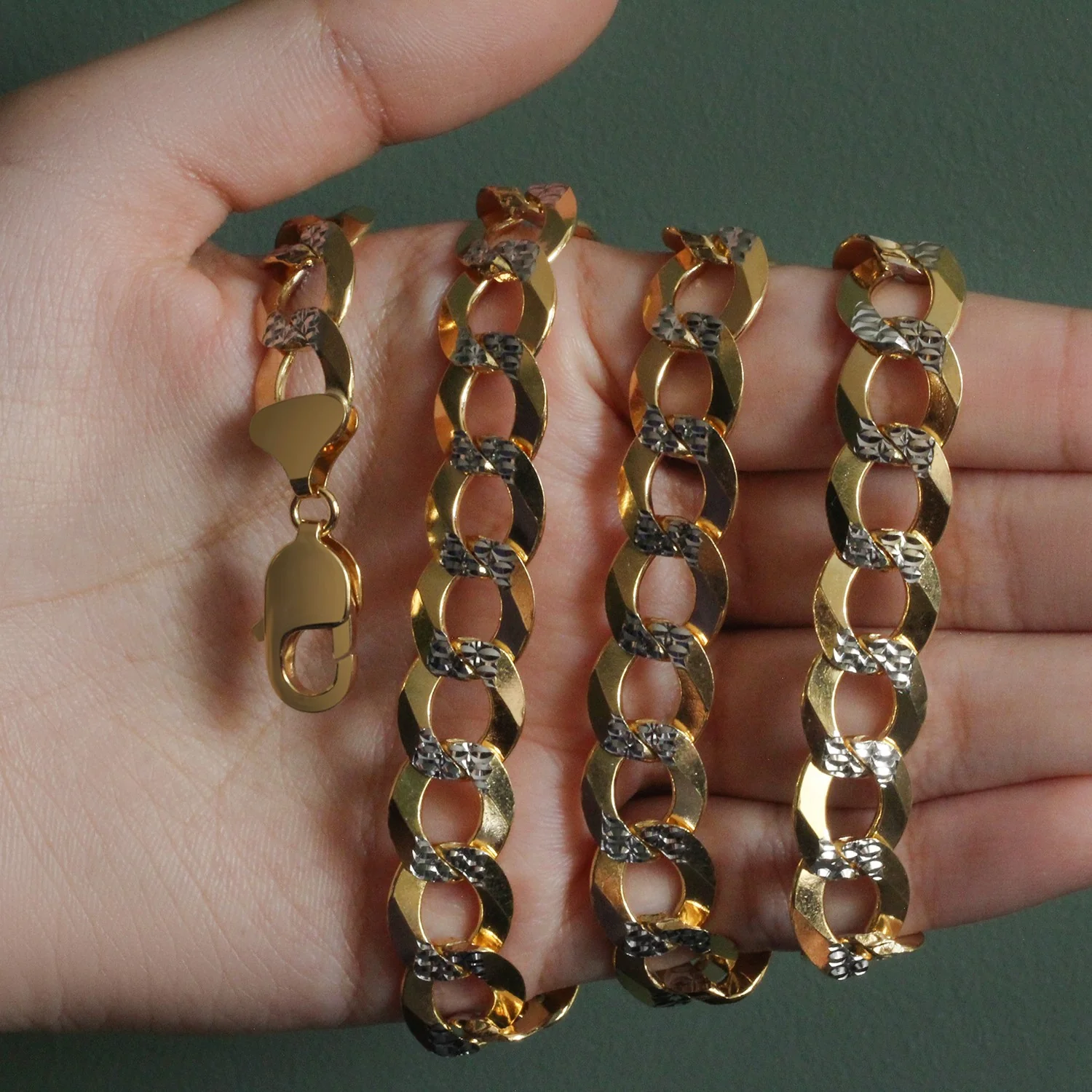 12.18 mm 14k Two Tone Gold Pave Curb Chain - Image 4