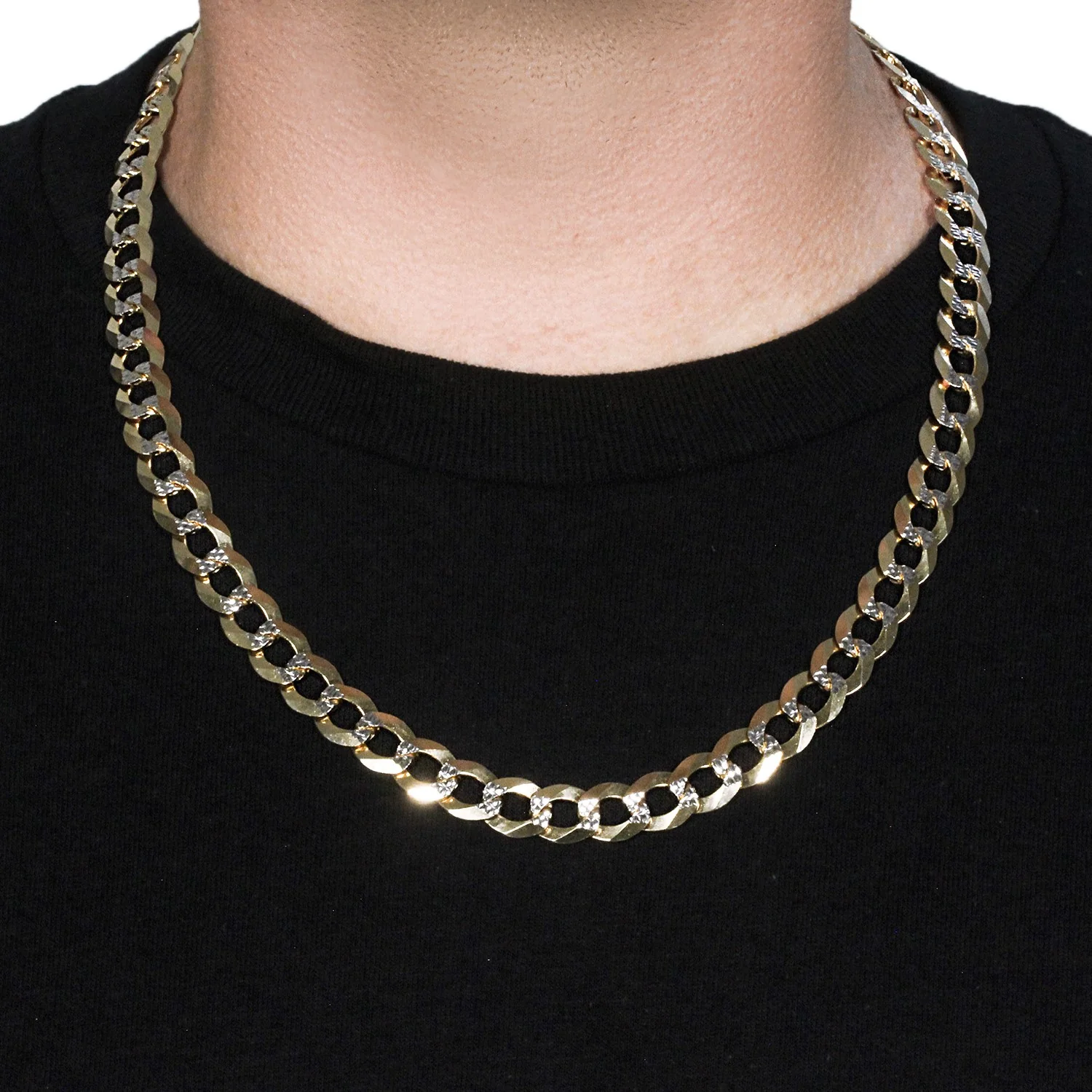 12.18 mm 14k Two Tone Gold Pave Curb Chain - Image 7