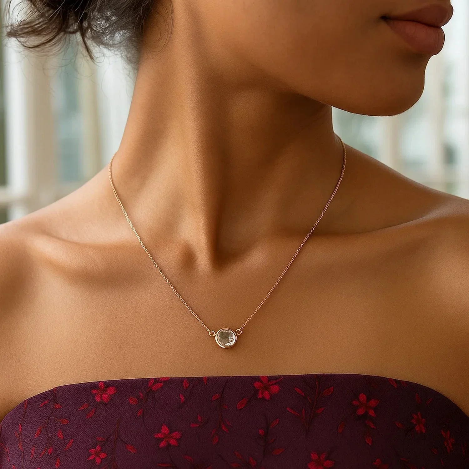 14k Rose Gold 17 inch Necklace with Round White Topaz - Image 10