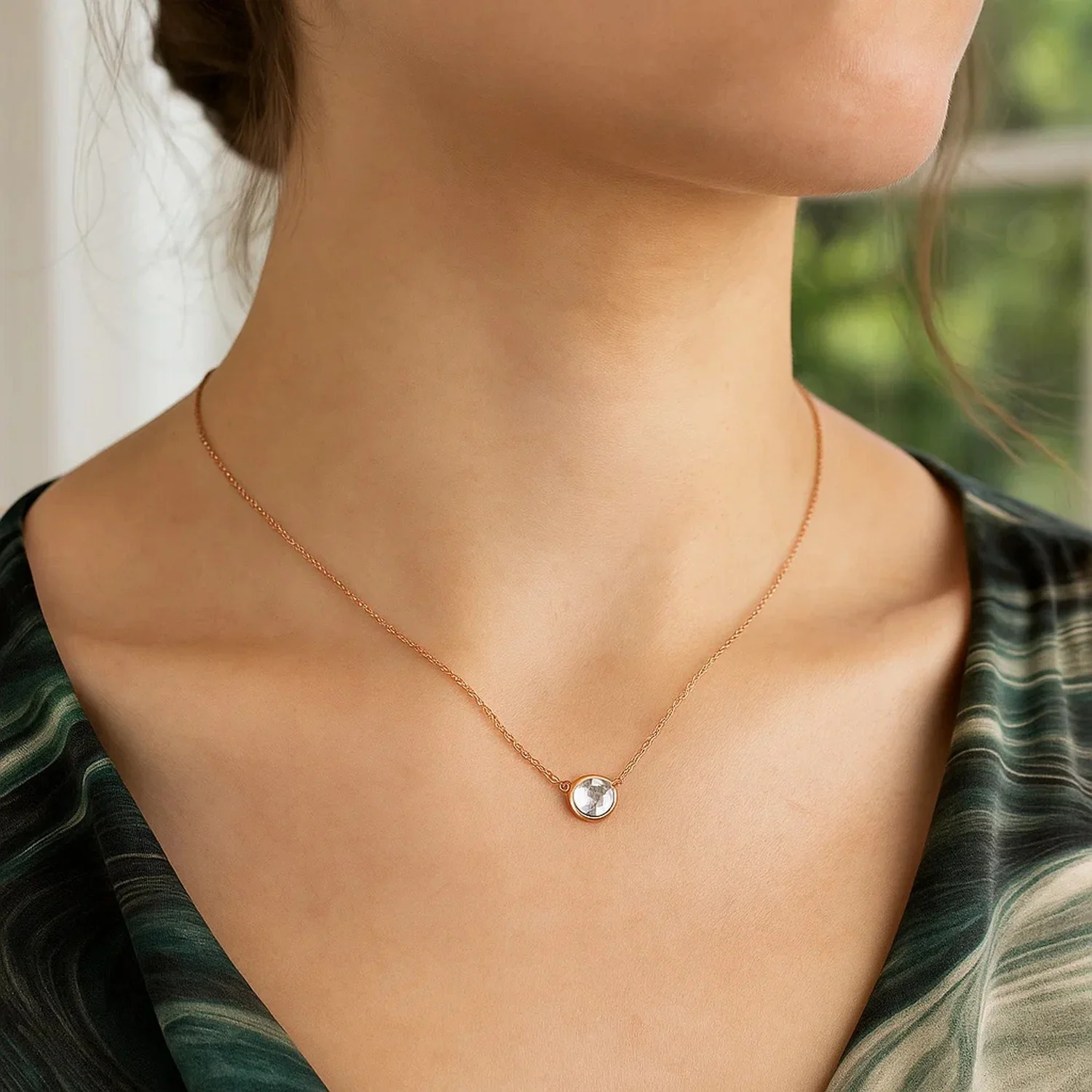 14k Rose Gold 17 inch Necklace with Round White Topaz - Image 11