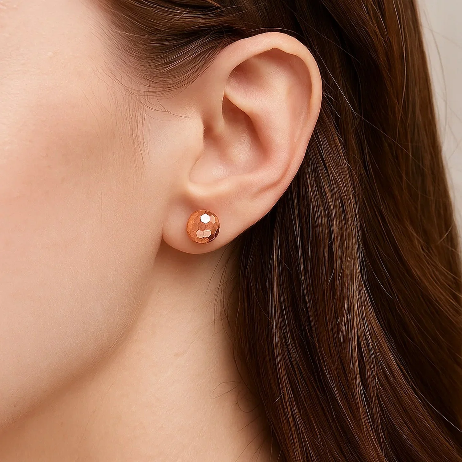 14k Rose Gold Ball Earrings with Faceted Texture - Image 3