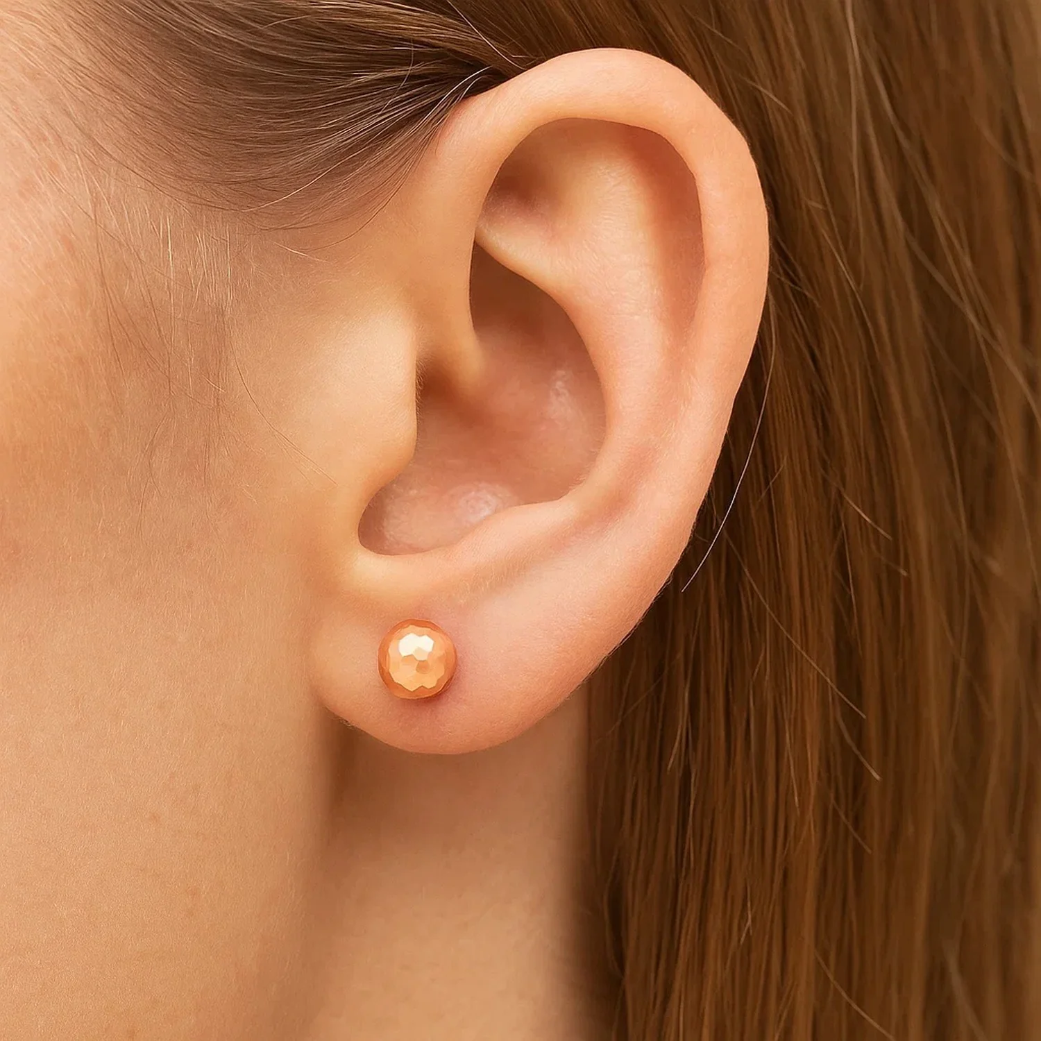 14k Rose Gold Ball Earrings with Faceted Texture - Image 2