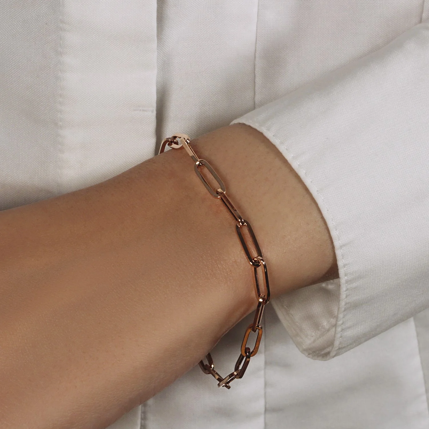 14K Rose Gold Bold Paperclip Chain Bracelet - Image 7