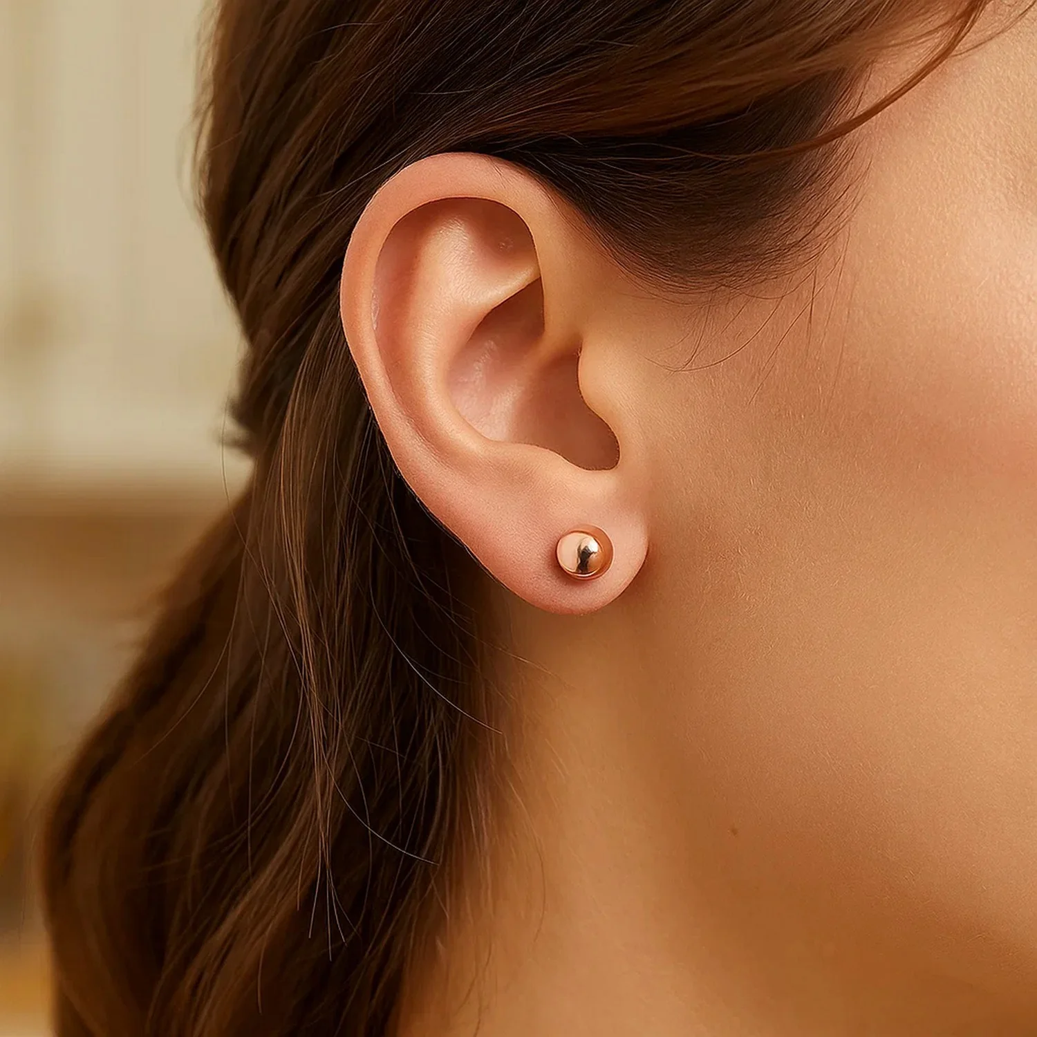 14k Rose Gold Classic Round Shape Stud Earrings (6.0 mm) - Image 4