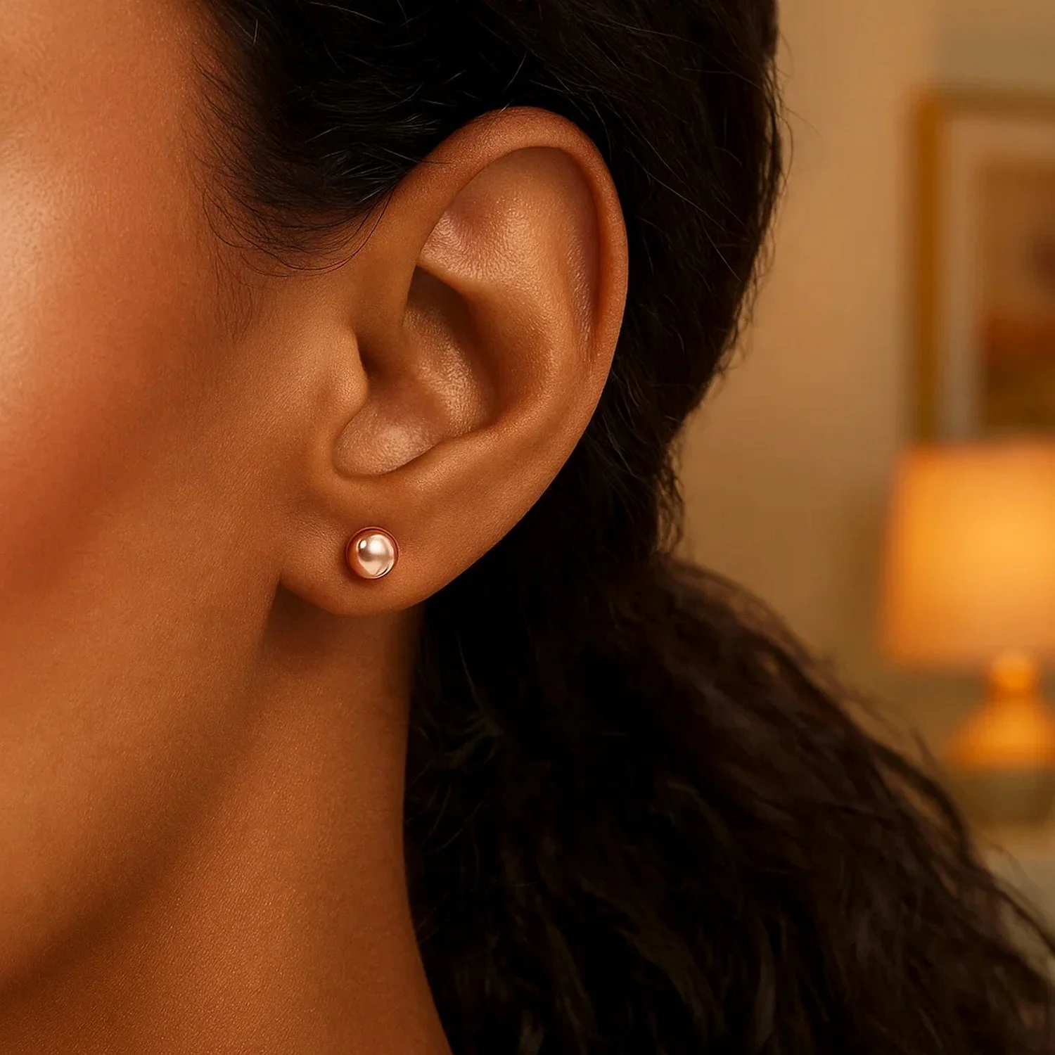 14k Rose Gold Classic Round Shape Stud Earrings (6.0 mm) - Image 5