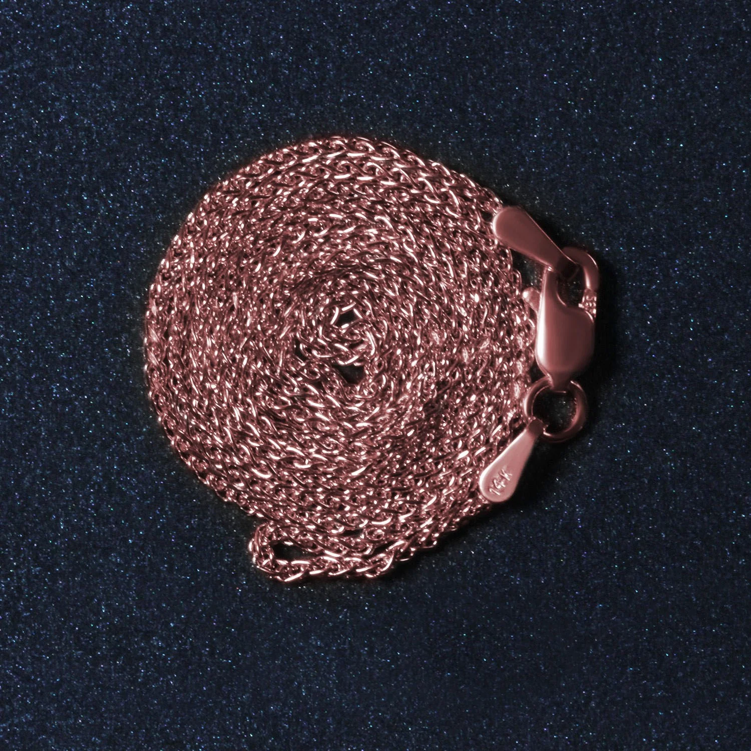 14k Rose Gold Diamond Cut Round Wheat Chain 1.1mm - Image 6