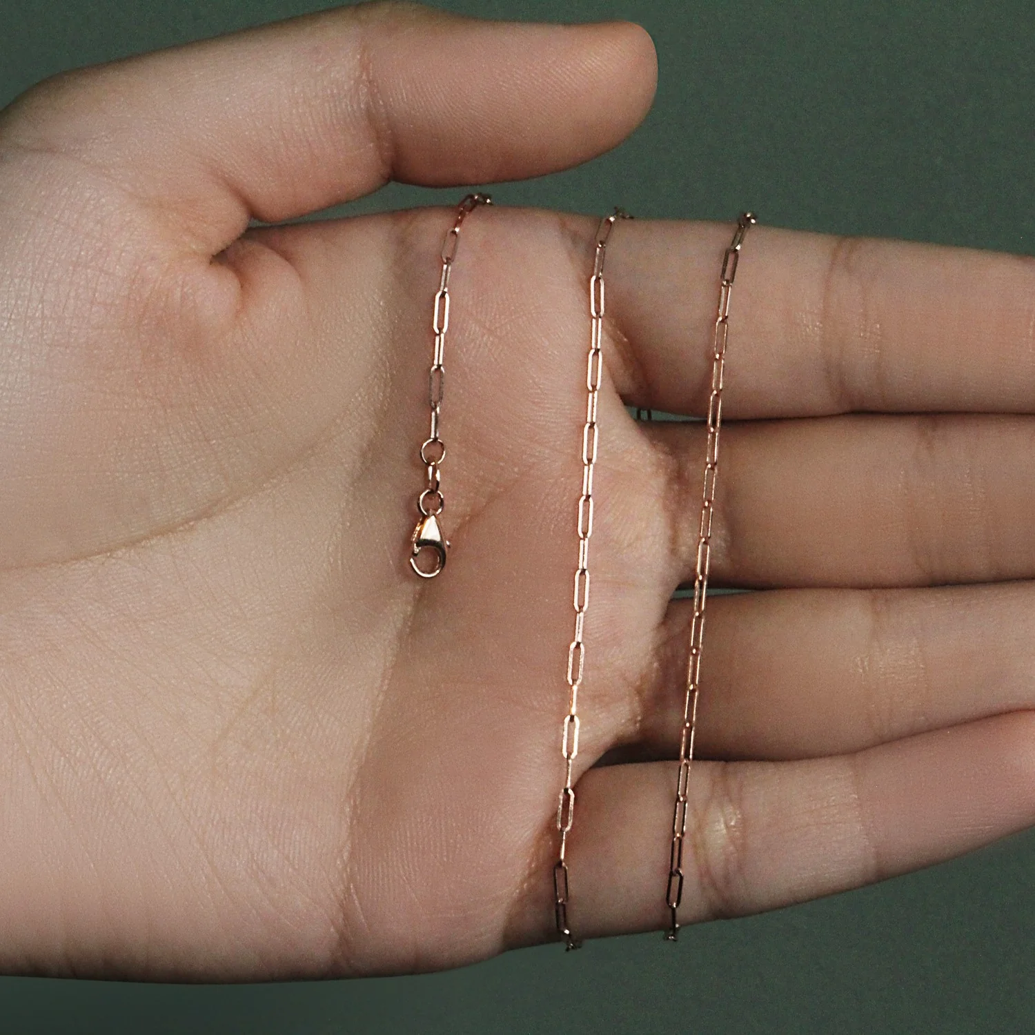 14K Rose Gold Fine Paperclip Chain (1.5mm) - Image 8