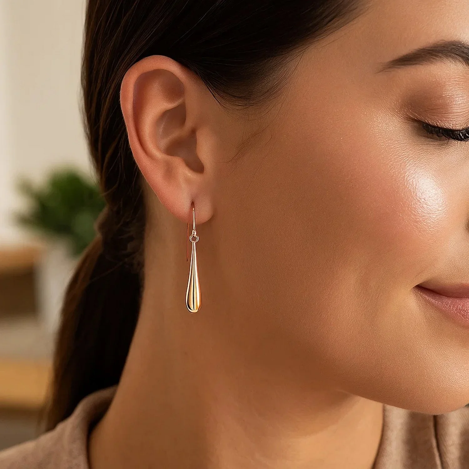 14k Rose Gold Long Polished Teardrop Dangling Earrings - Image 3