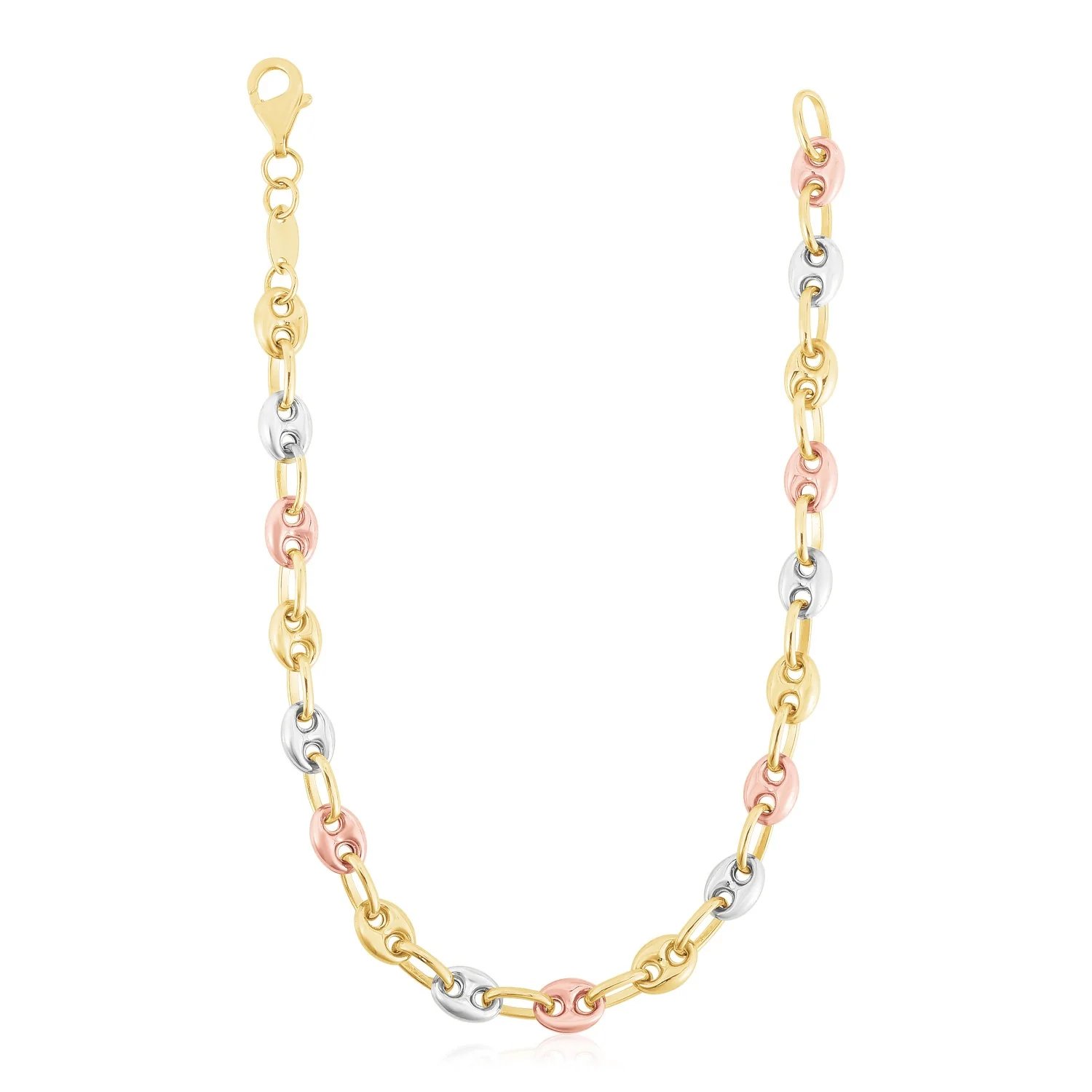 14k Tri Color Gold High Polish Puffed Mariner Link Chain (4.9mm) - Image 10