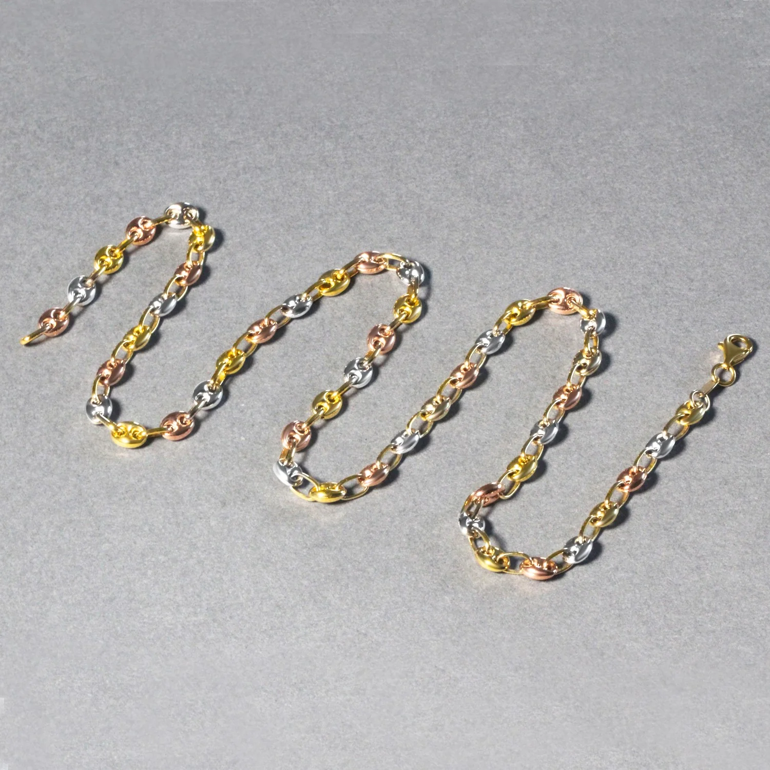 14k Tri Color Gold High Polish Puffed Mariner Link Chain (4.9mm) - Image 14