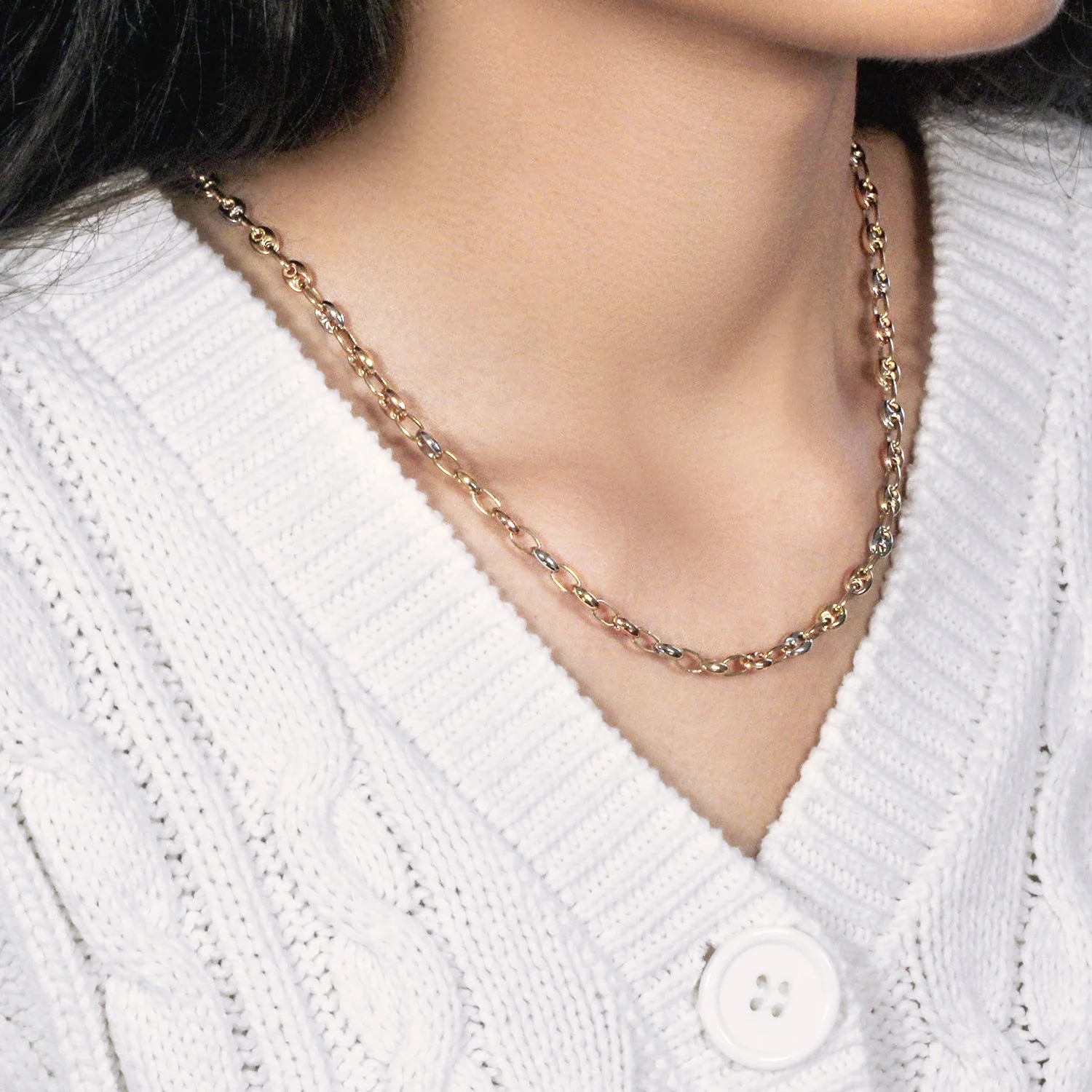 14k Tri Color Gold High Polish Puffed Mariner Link Chain (4.9mm) - Image 16