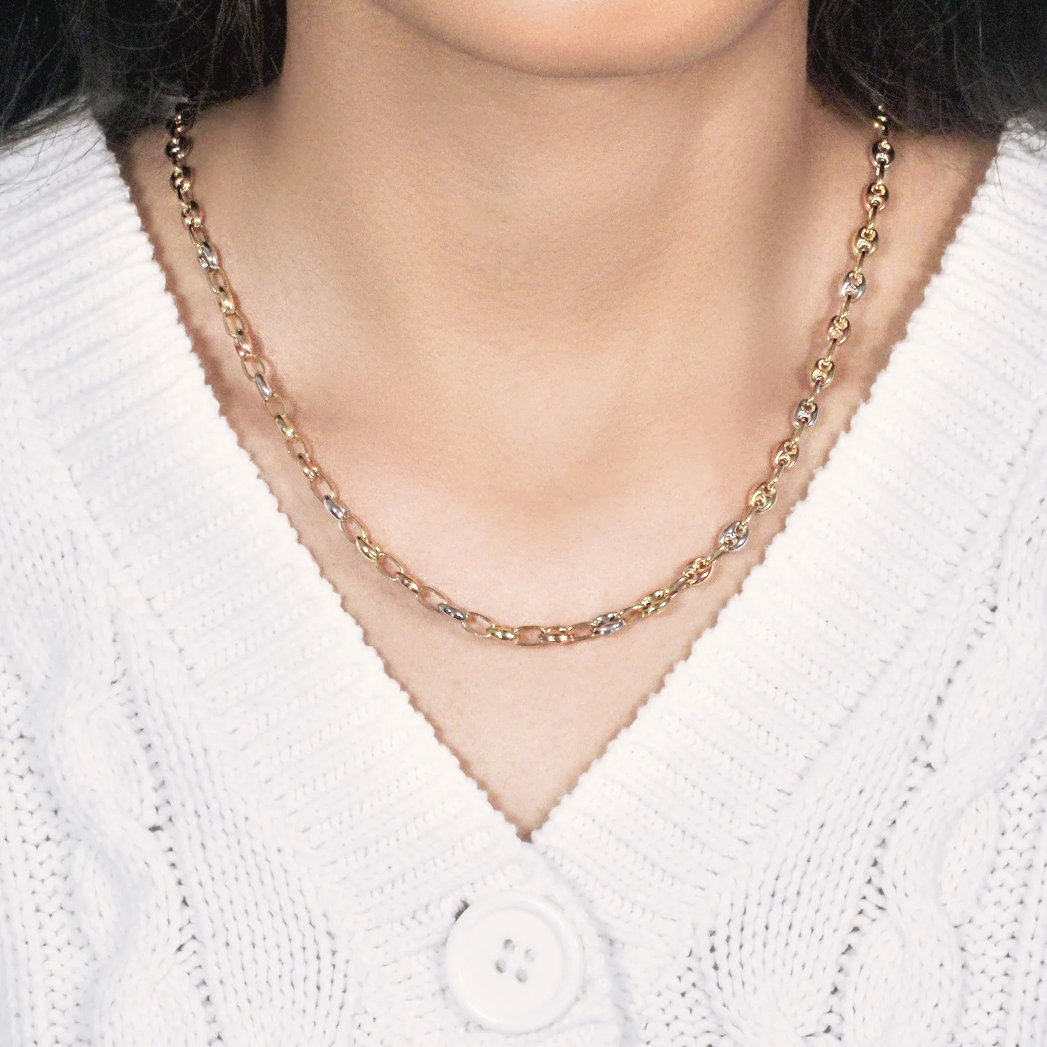 14k Tri Color Gold High Polish Puffed Mariner Link Chain (4.9mm) - Image 22