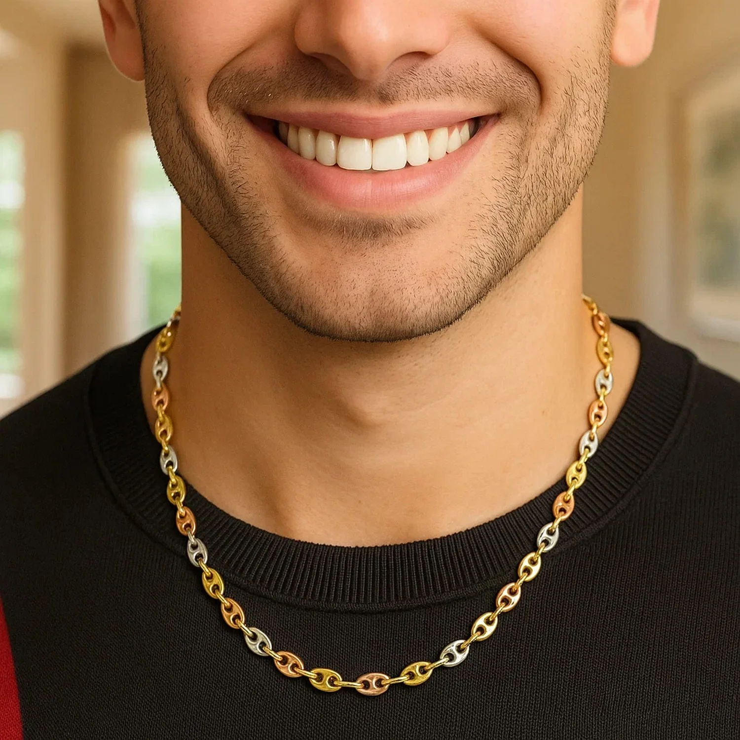 14k Tri Color Gold High Polish Puffed Mariner Link Chain (4.9mm) - Image 26