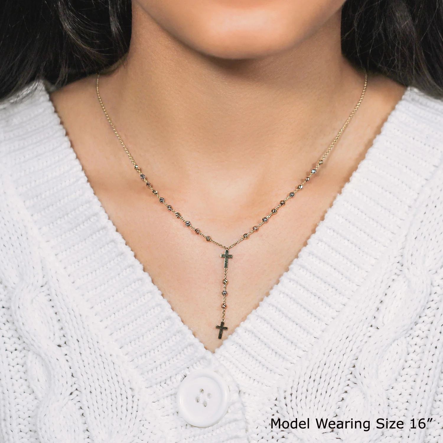 14k Tri-Color Gold Rosary Chain Necklace - Image 7