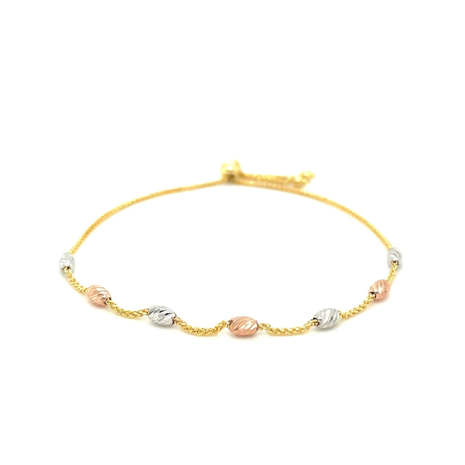 14k Tri-Color Gold Textured Oval Station Lariat Style Bracelet - Image 3