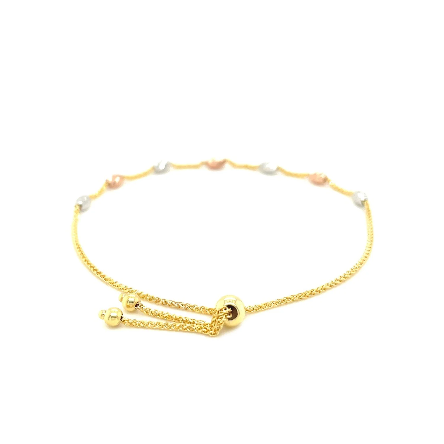 14k Tri-Color Gold Textured Oval Station Lariat Style Bracelet - Image 4