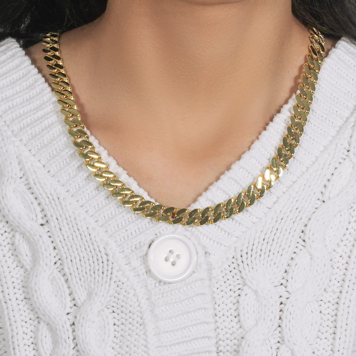 14k Two Tone Gold 8 1/4 inch Curb Chain Bracelet with White Pave - Image 6