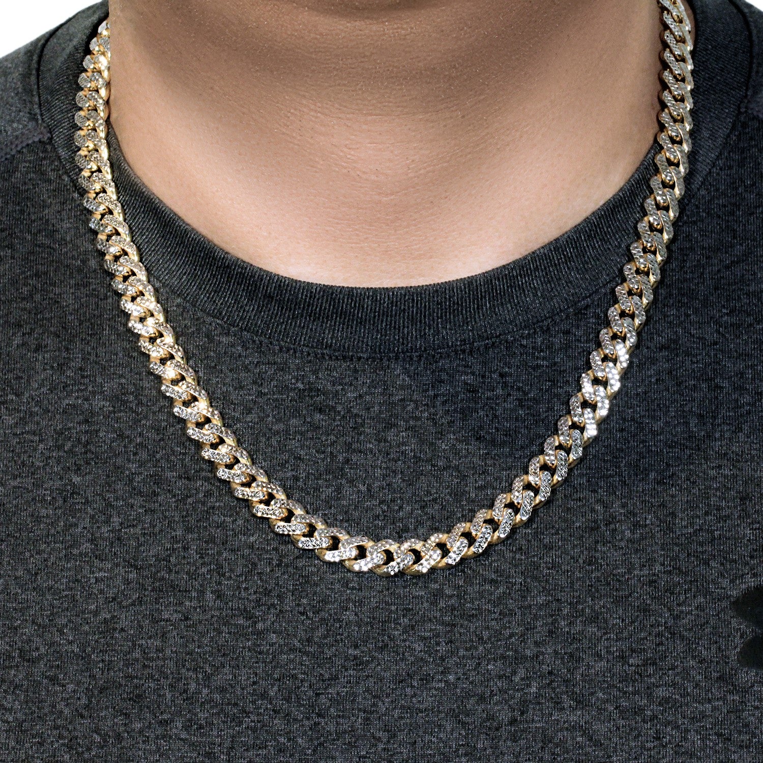 14k Two Tone Gold 8 1/4 inch Curb Chain Bracelet with White Pave - Image 8