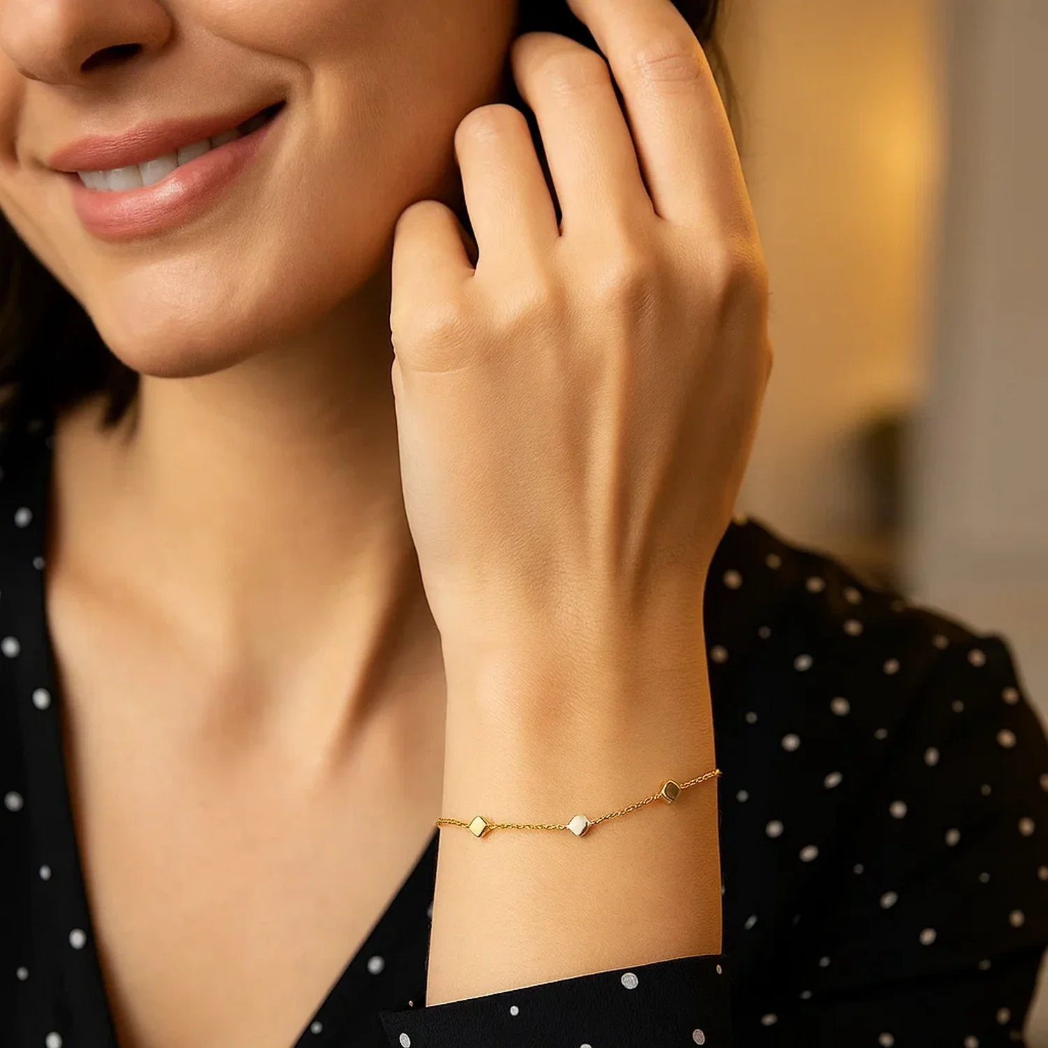 14k Two Tone Gold Bracelet with Polished Cubes - Image 4