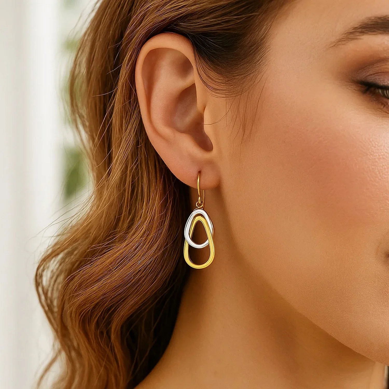 14k Two-Tone Gold Interlaced Open Teardrop Drop Earrings - Image 2