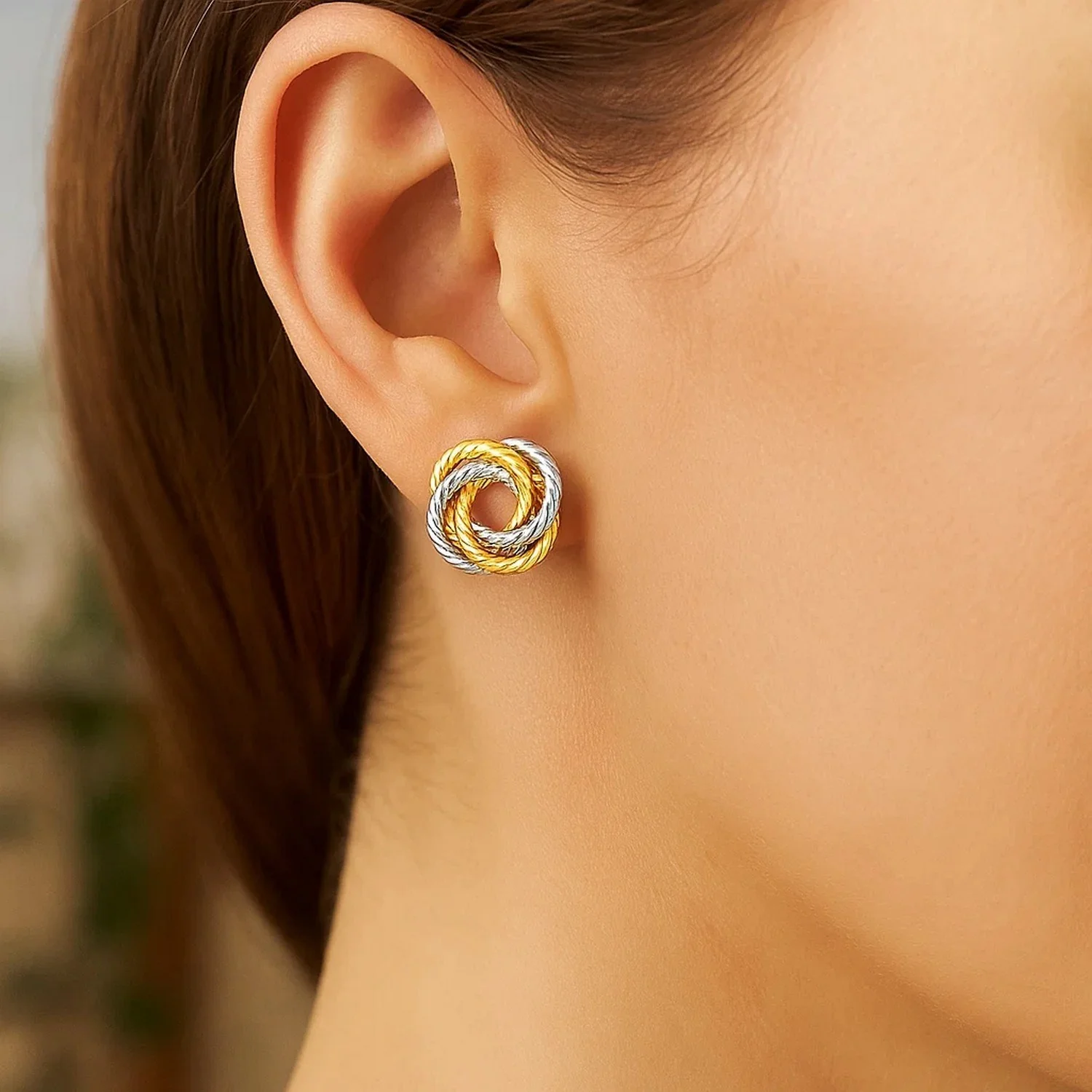 14k Two Tone Gold Love Knot Earrings - Image 3