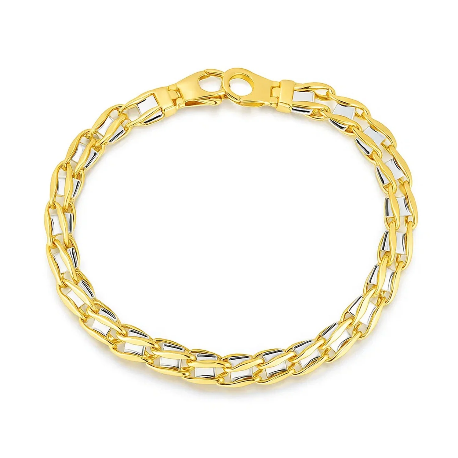 14k Two-Tone Gold Men's Bracelet with S Style Bar Links - Image 6