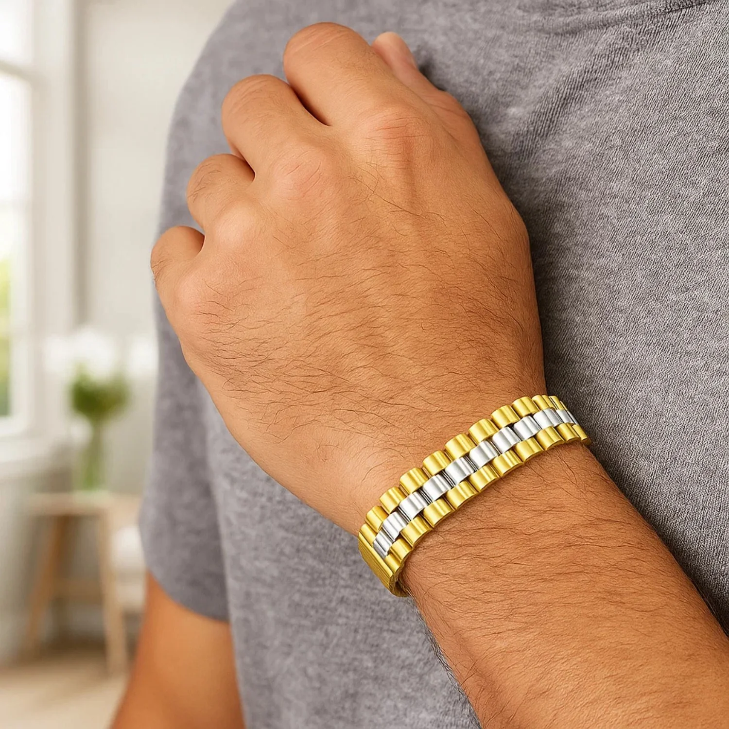 14k Two Tone Gold Mens Panther Link Bracelet - Image 4