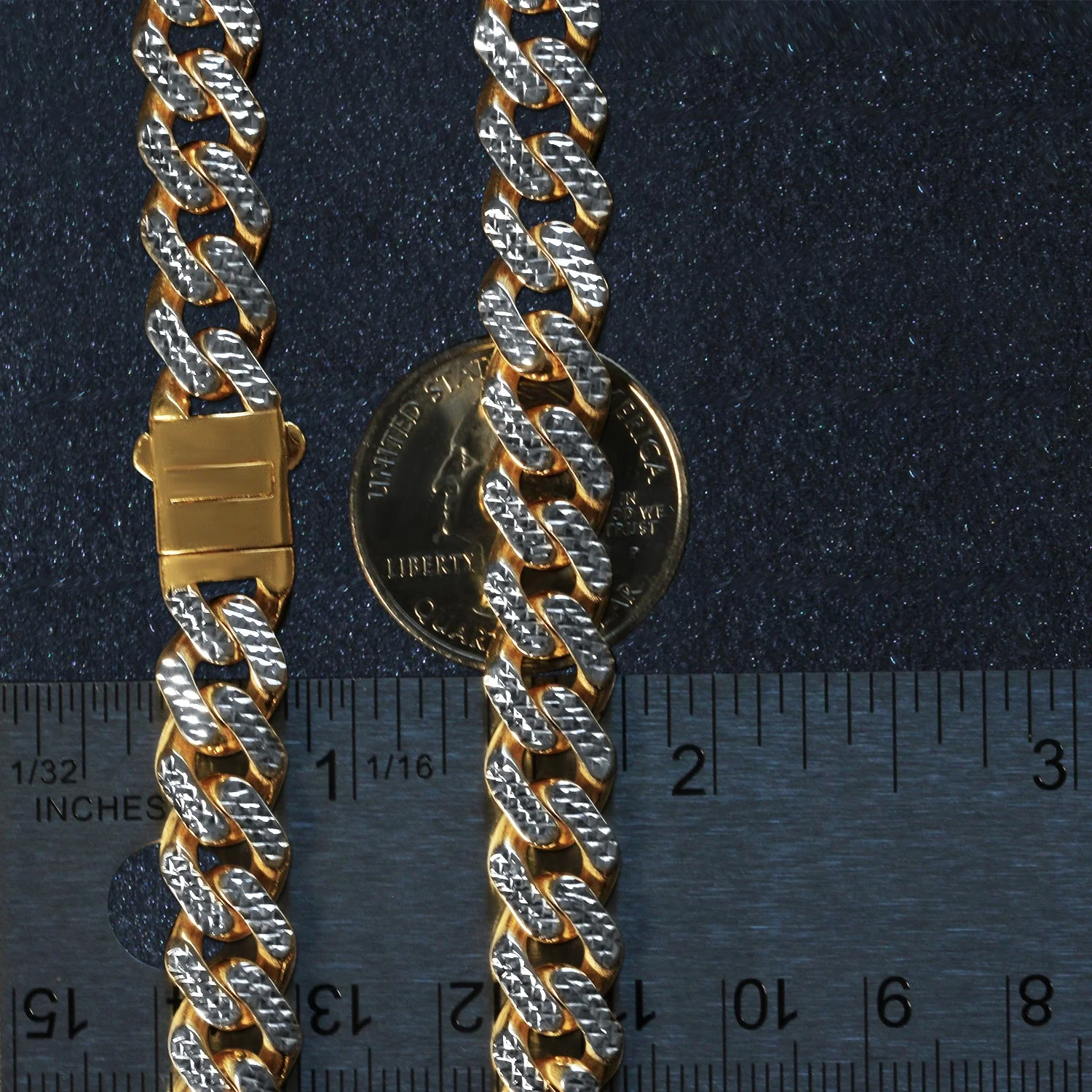 14k Two Tone Gold Miami Cuban Chain Necklace with White Pave - Image 4