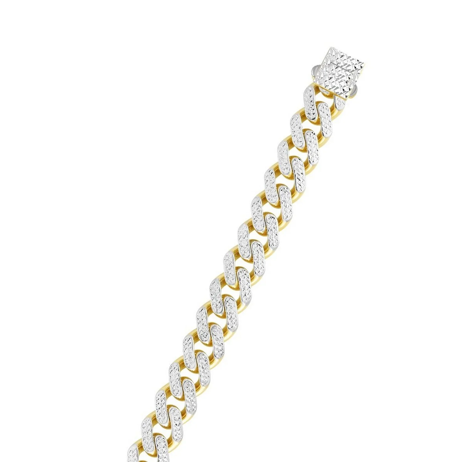 14k Two Tone Gold Miami Cuban Chain Necklace with White Pave - Image 2