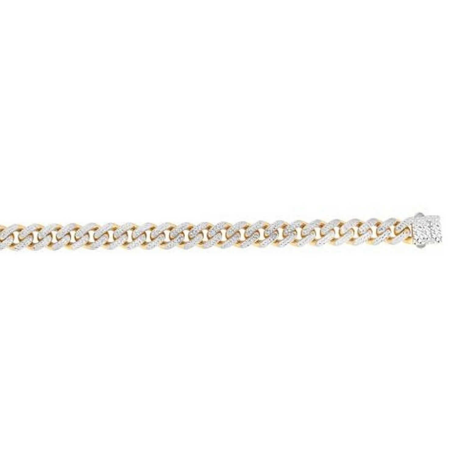14k Two Tone Gold Miami Cuban Chain Necklace with White Pave - Image 3