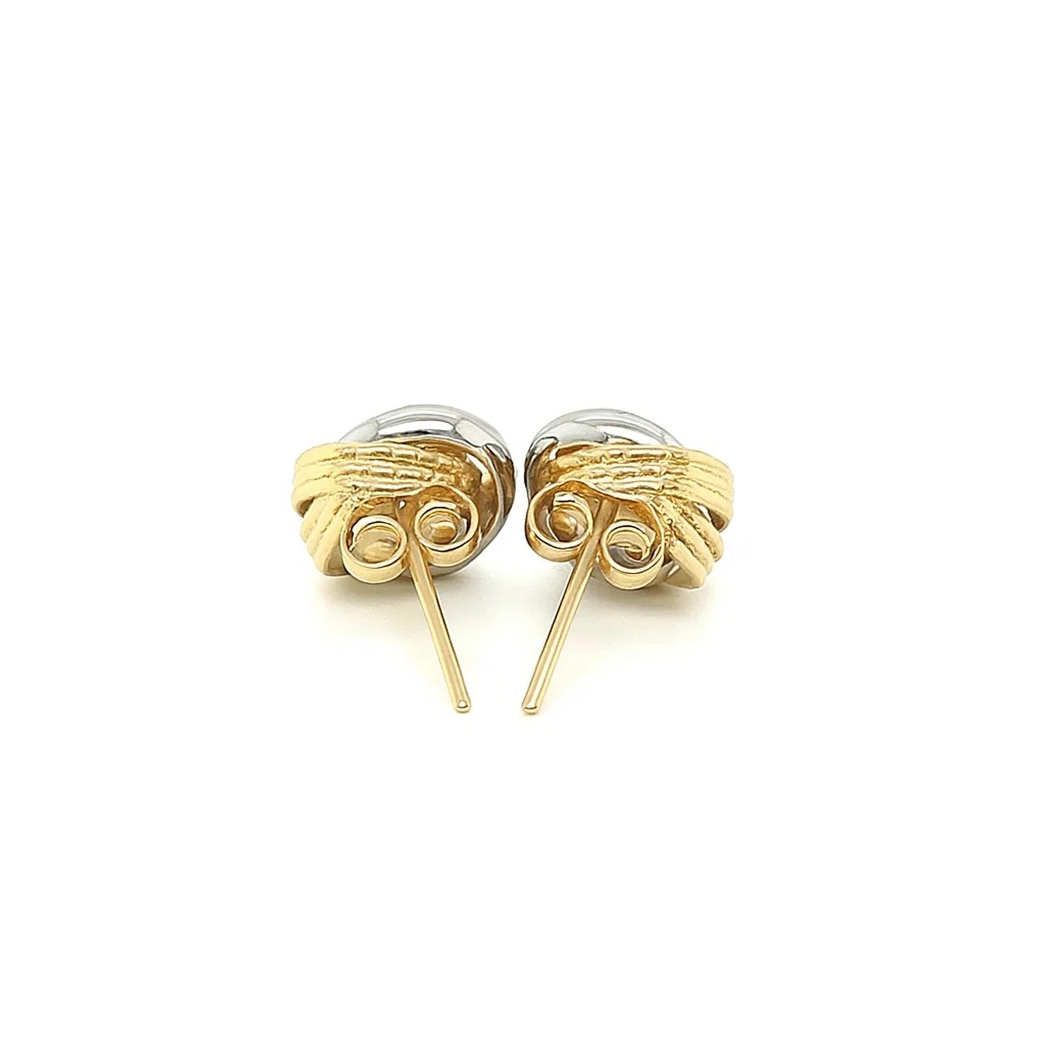 14k Two-Tone Gold Multi-Textured Open Circle Style Entwined Earrings - Image 3